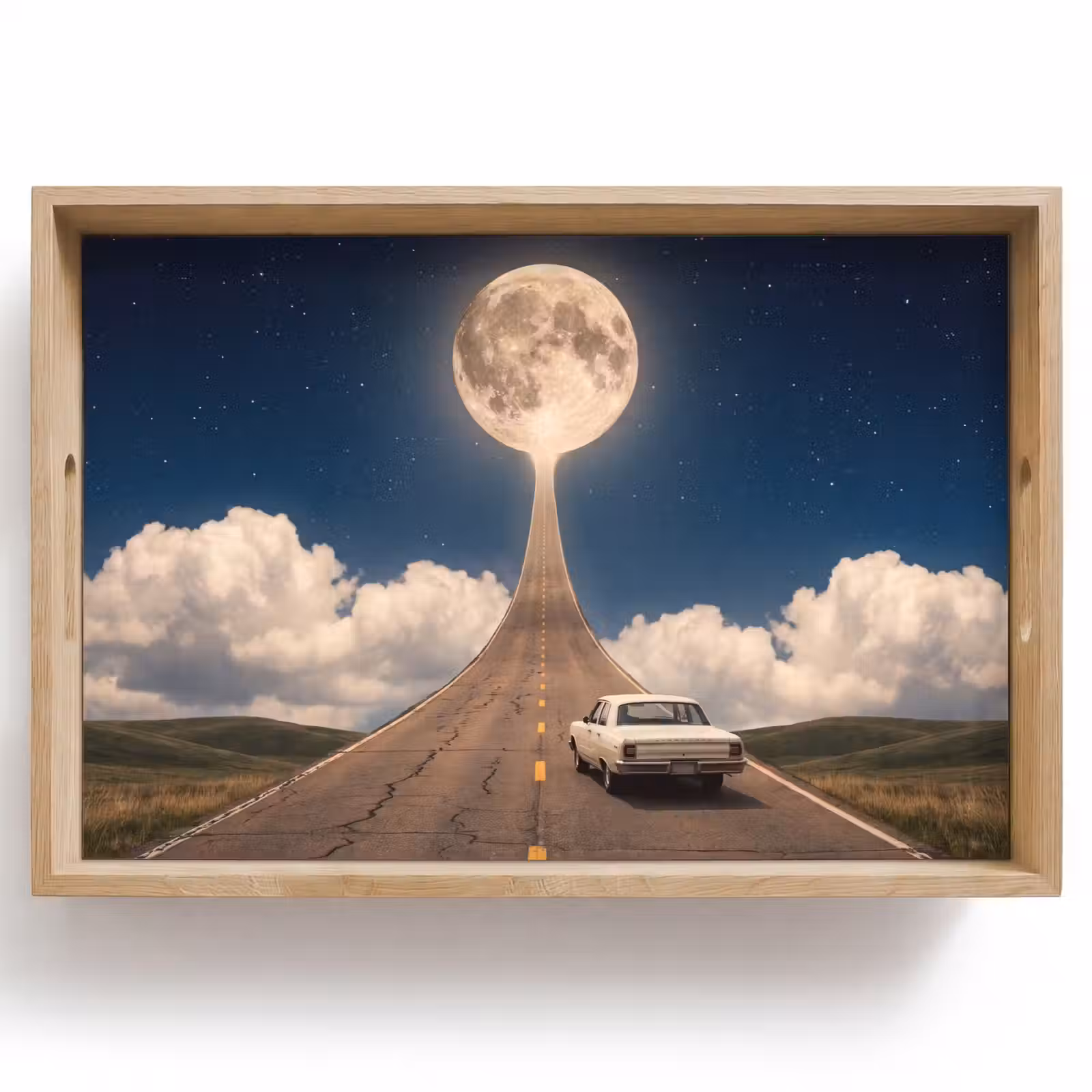 Tablett - Straße – Mond – Nacht - Weg - Maan - Nacht Dienblad Rechthoek middel