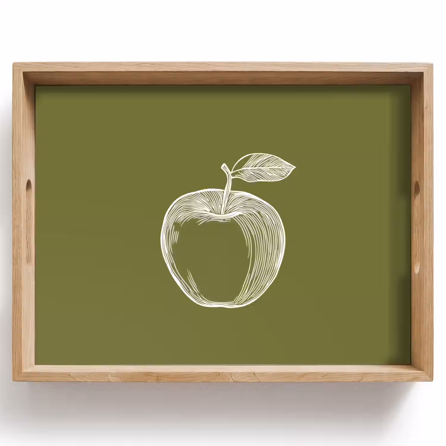 Lijntekening - Appel - Olijfgroen - Blaadje Dienblad Rechthoek middel -z3d_shopping