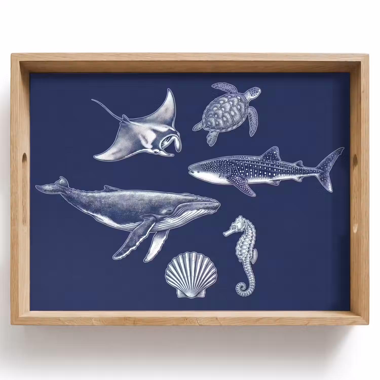 Dieren - Zeeleven - Oceaan - Graveren - Blauw Dienblad Rechthoek middel -z3d_shopping
