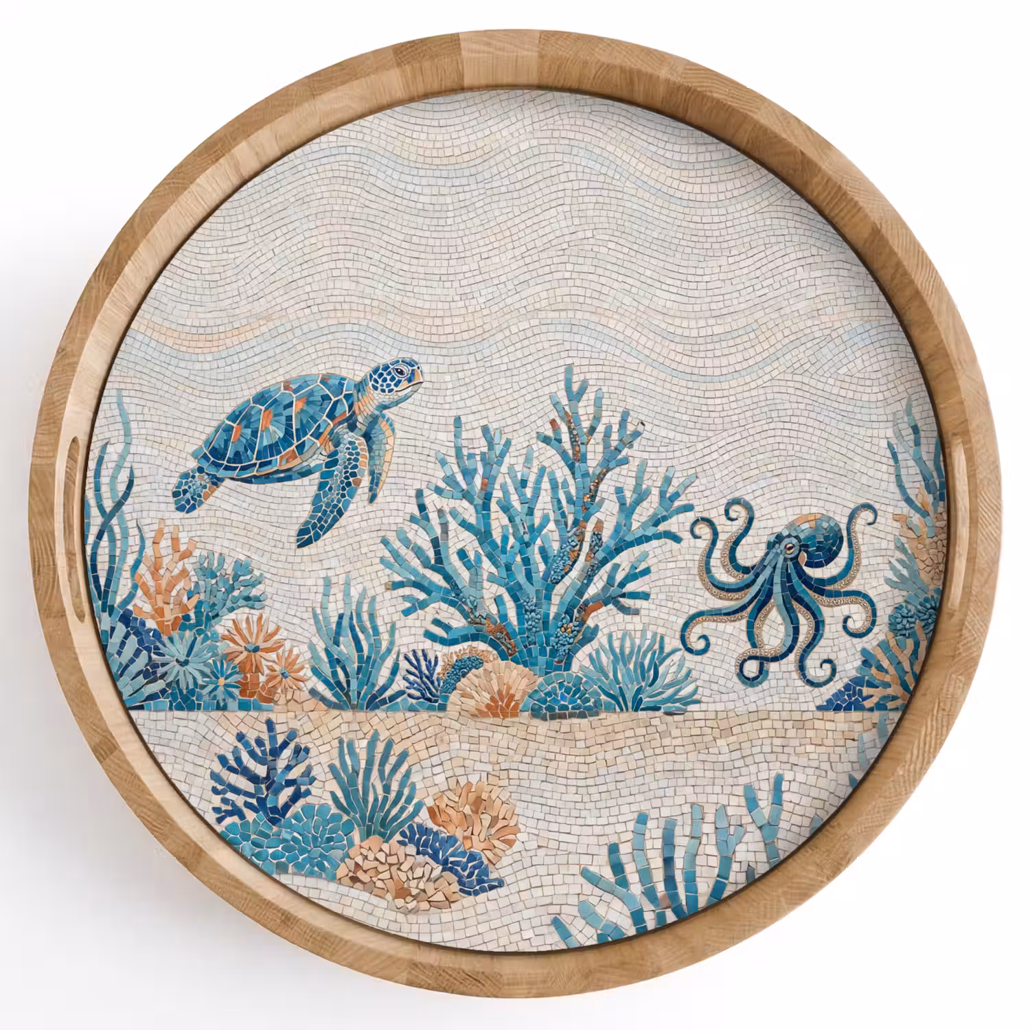 Dieren - Onderwater - Natuur - Mozaïek - Blauw Dienblad Rond middel -z3d_shopping