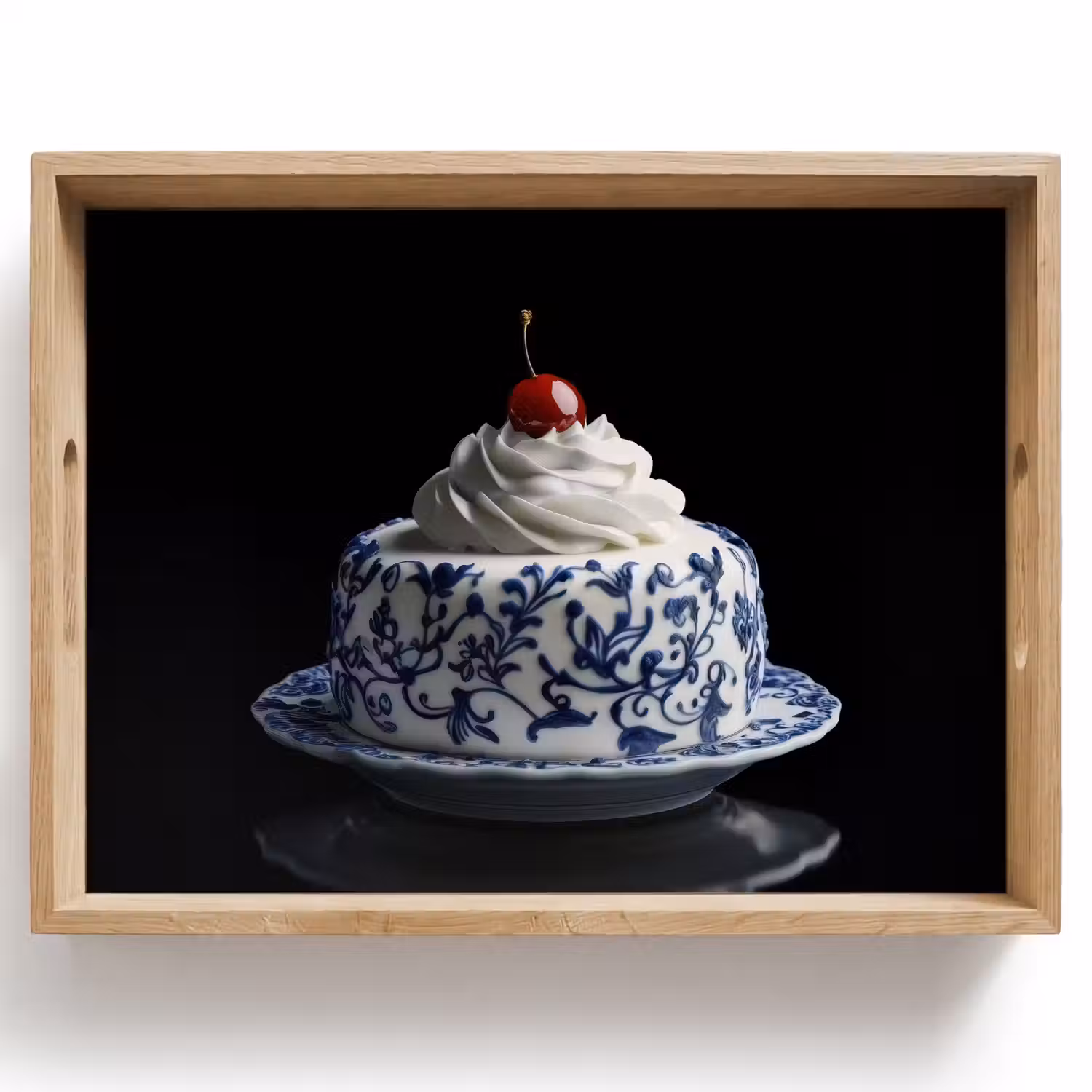 Taart - Slagroom - Kers - Bord - Delfts blauw Dienblad Rechthoek middel -z3d_shopping