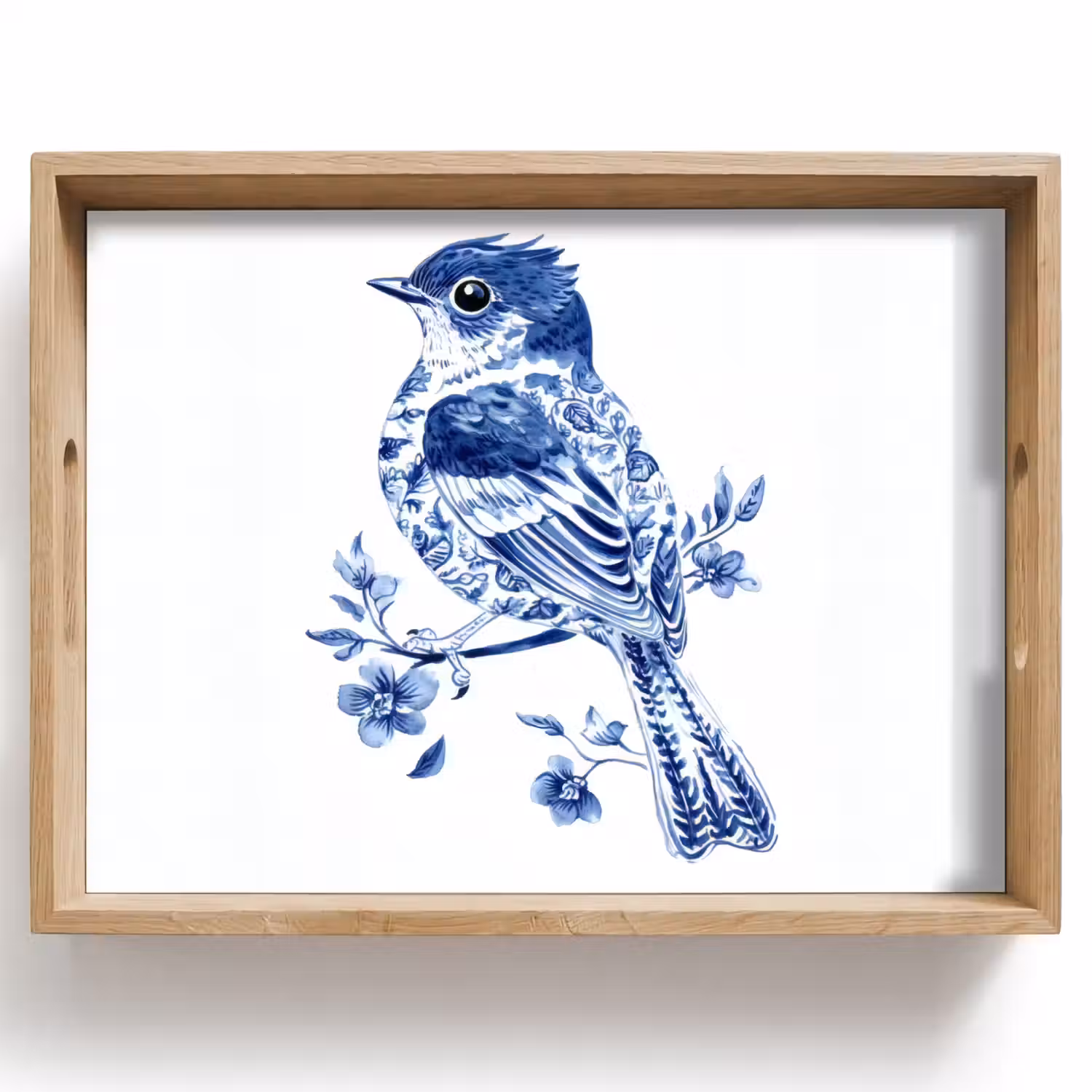 Vogel - Delfts blauw - Illustratie - Bloemen Dienblad Rechthoek middel -z3d_shopping