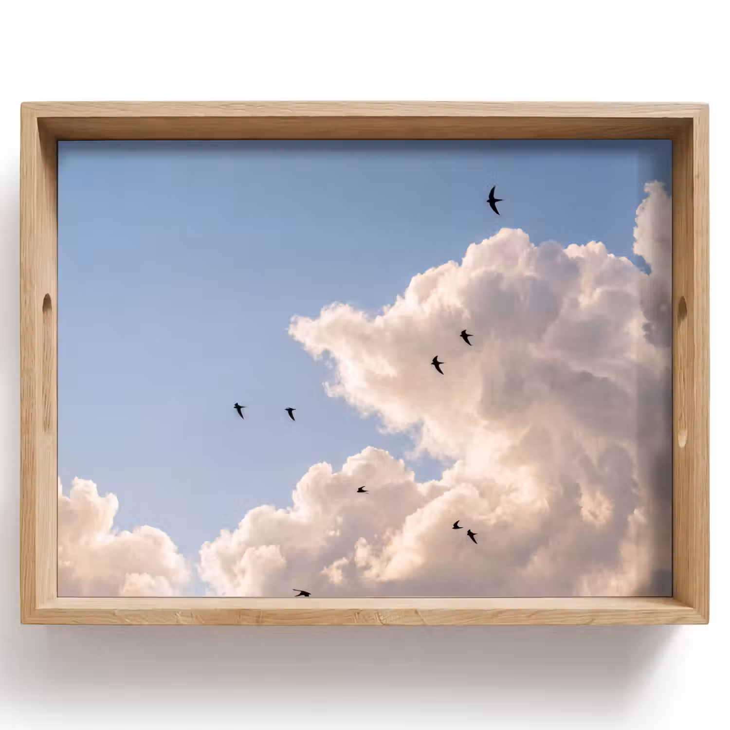 Vogel - Vlucht - Wolken - Natuur - Blauw Dienblad Rechthoek middel -z3d_shopping
