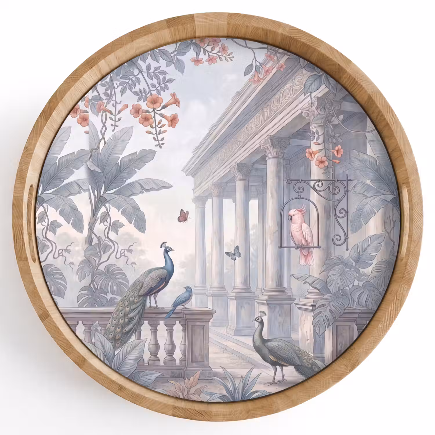 Vogel - Pauw - Architectuur - Klassiek - Groen Dienblad Rond middel -z3d_shopping