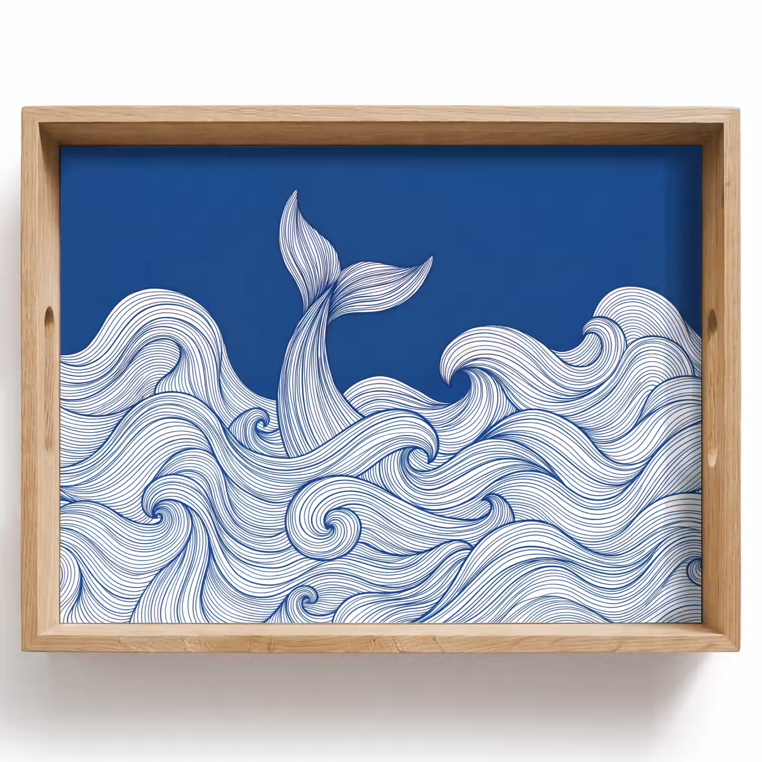 Walvis - Staart - Golven - Lijntekening - Blauw Dienblad Rechthoek middel -z3d_shopping