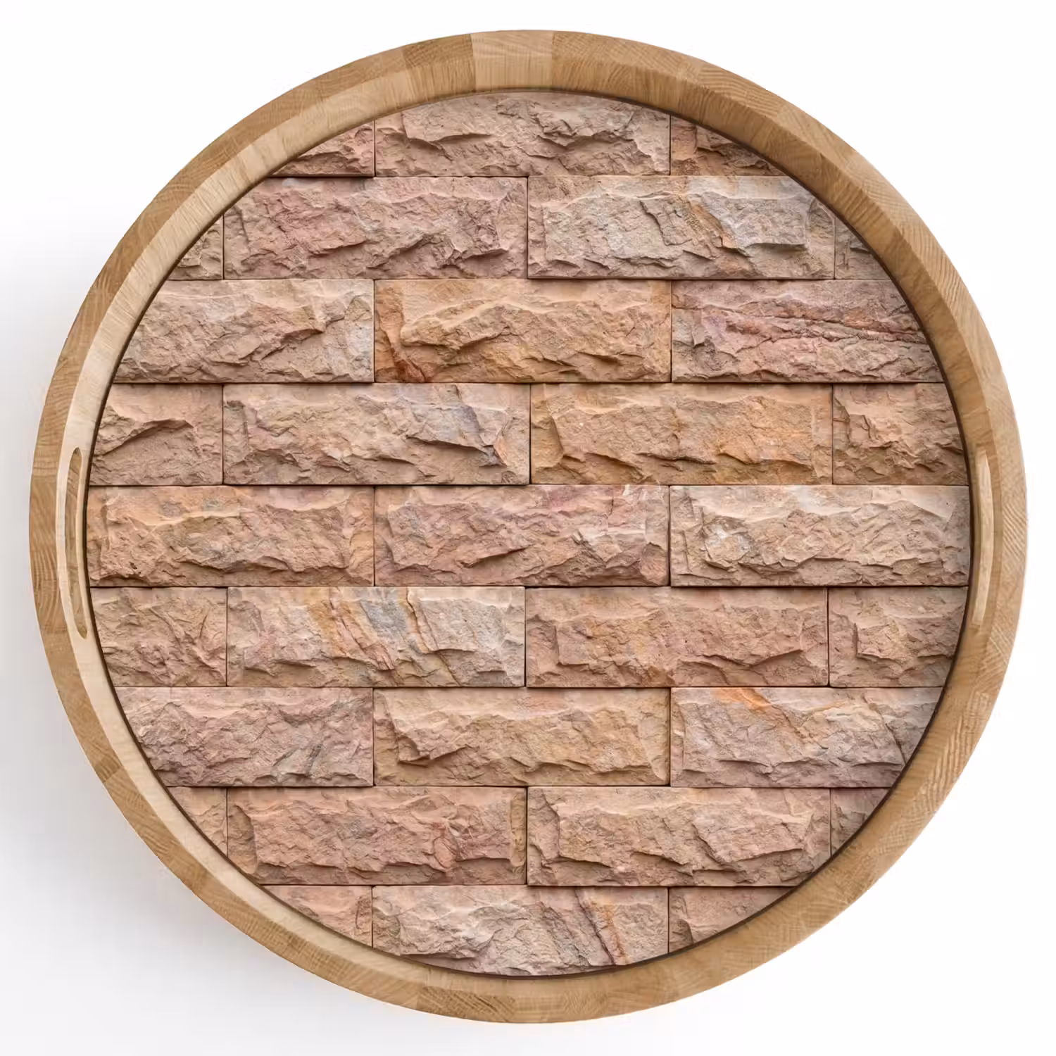 Muur - Steen - Ruw - Textuur - Beige Dienblad Rond middel -z3d_shopping