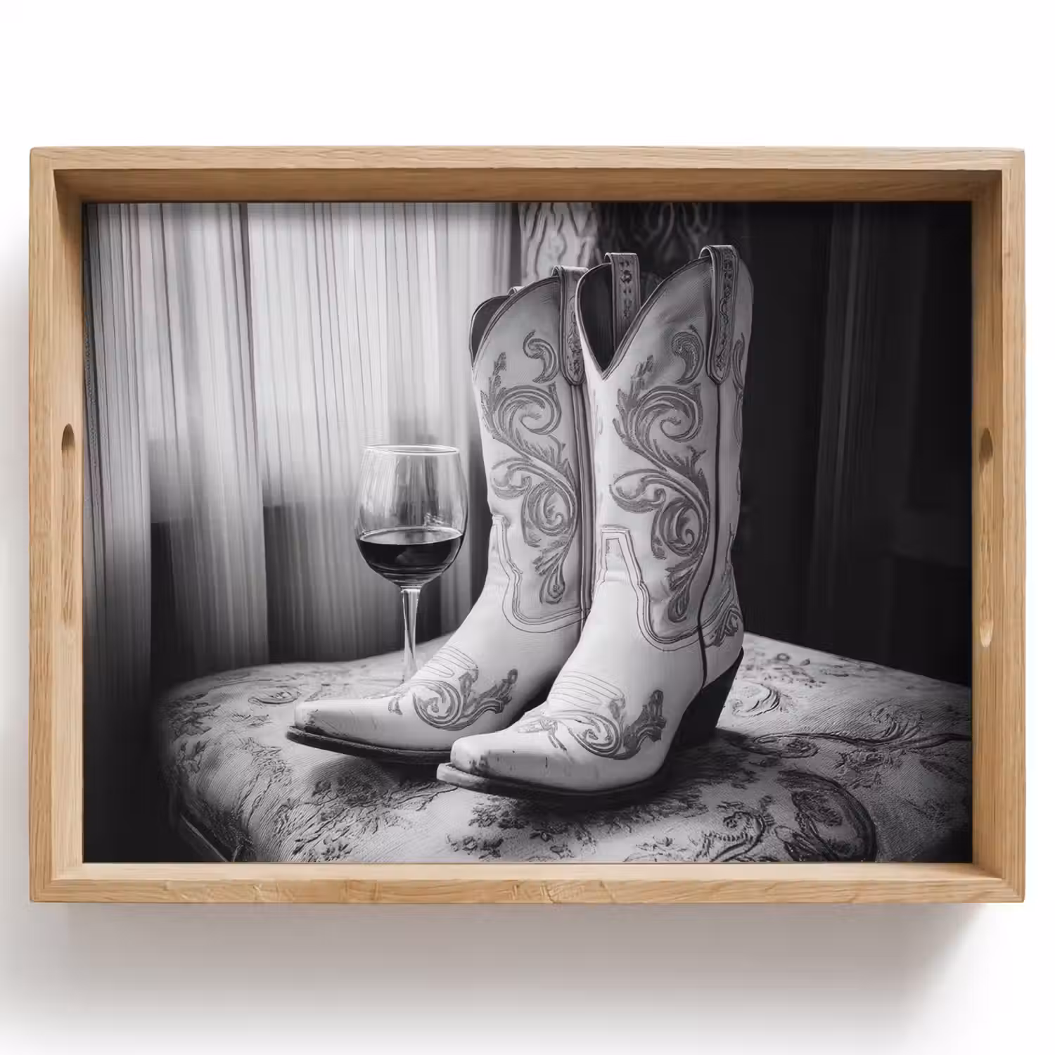 Wijn - Cowboylaarzen - Raamlicht - Wit Dienblad Rechthoek middel -z3d_shopping