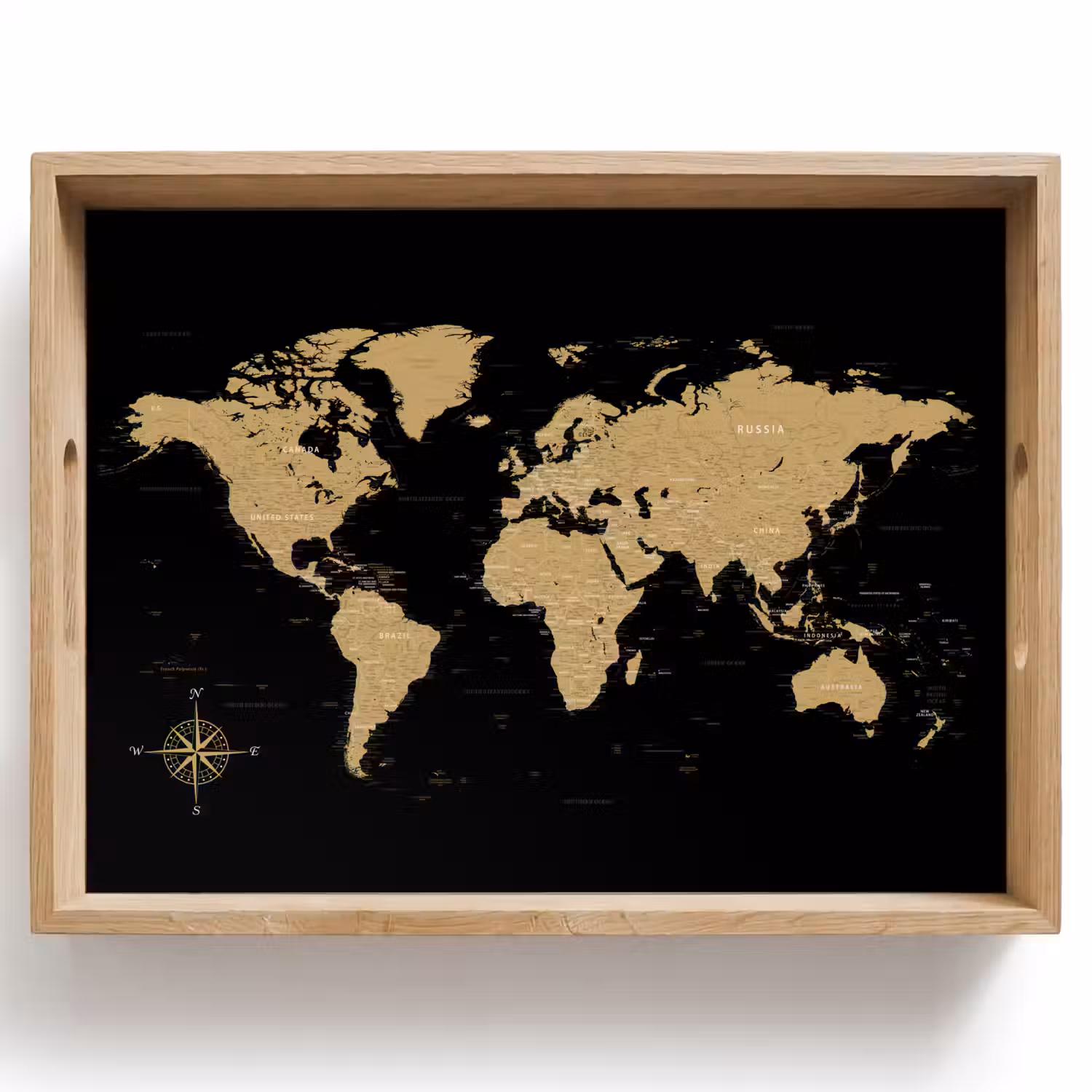 Wereldkaart - Beige - Zwart Dienblad Rechthoek middel -z3d_shopping