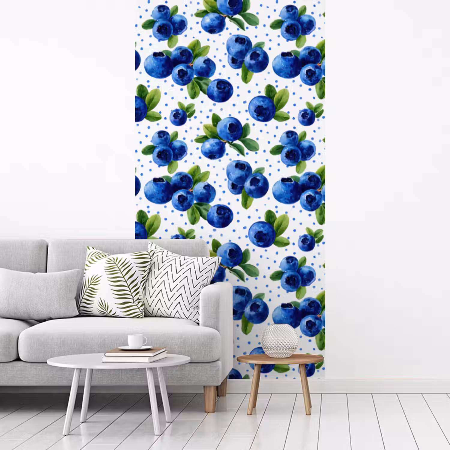 Bessen - Patroon - Blauw fotobehang vinyl groot 64 -woonkamer