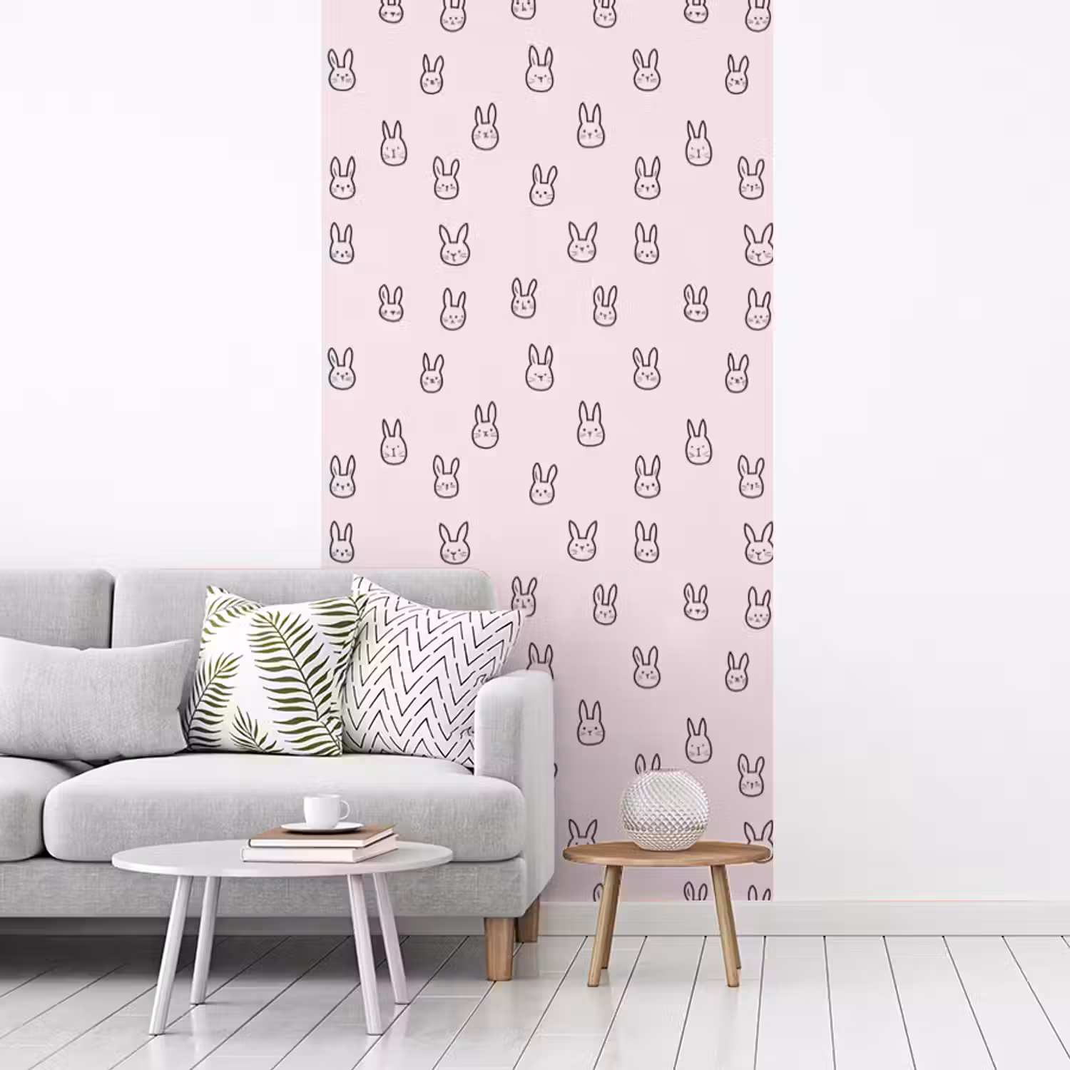 Konijnen - Minimalistisch - Roze fotobehang vinyl groot 64 -woonkamer