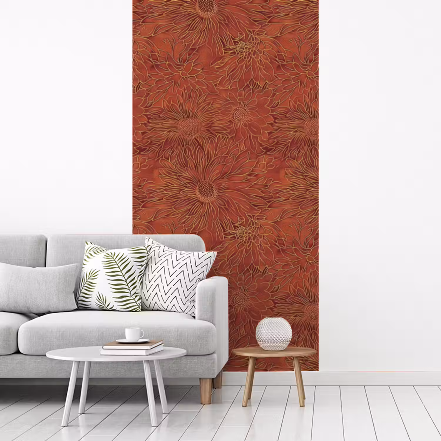 Oosters - Bloemen - Terracotta fotobehang vinyl groot 64 -woonkamer