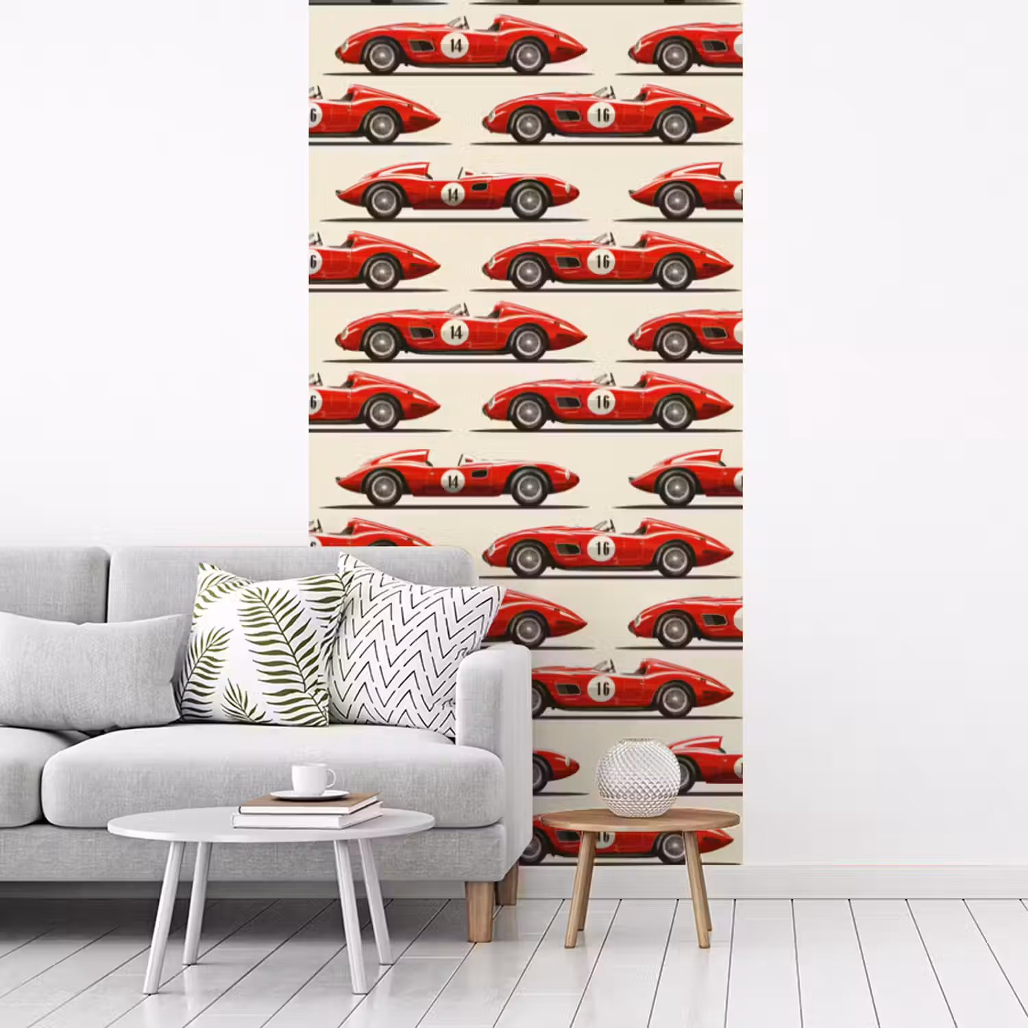 Raceauto - Retro - Rood fotobehang vinyl groot 64 -woonkamer