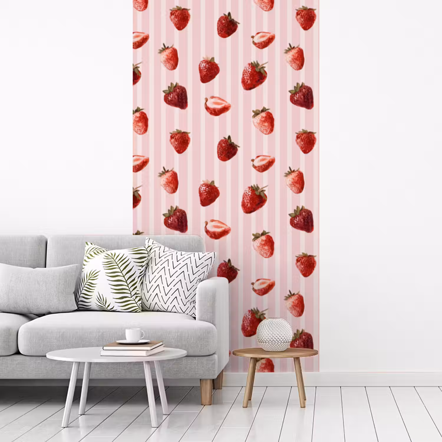 Strepen - Aardbei - Roze fotobehang vinyl groot 64 -woonkamer