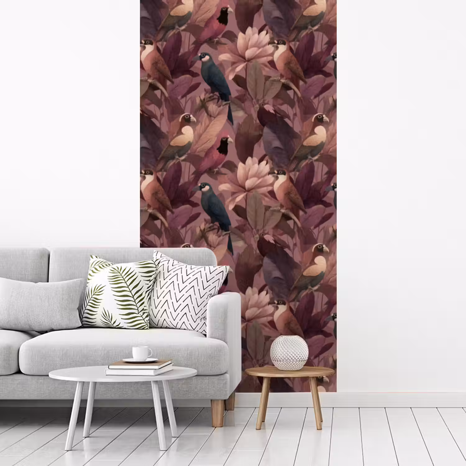 Vogels - Bladeren - Roze fotobehang vinyl groot 64 -woonkamer
