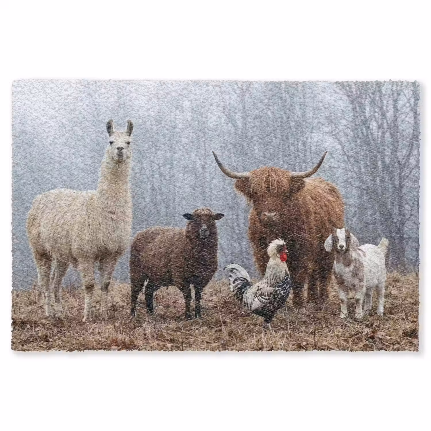 Boerderijdieren - Groep - Mist - Natuur - Rustiek Vloerkleed Rechthoek klein -3d