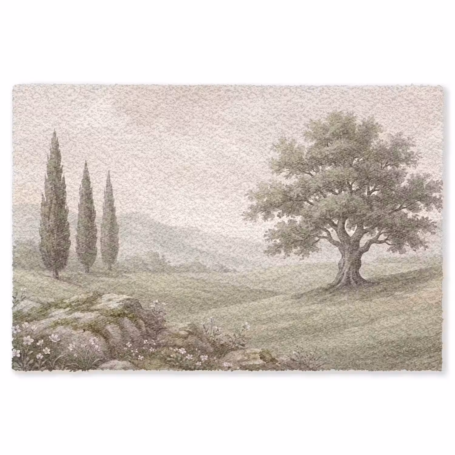 Heuvellandschap - Bomen - Natuur - Groen Vloerkleed Rechthoek klein -3d