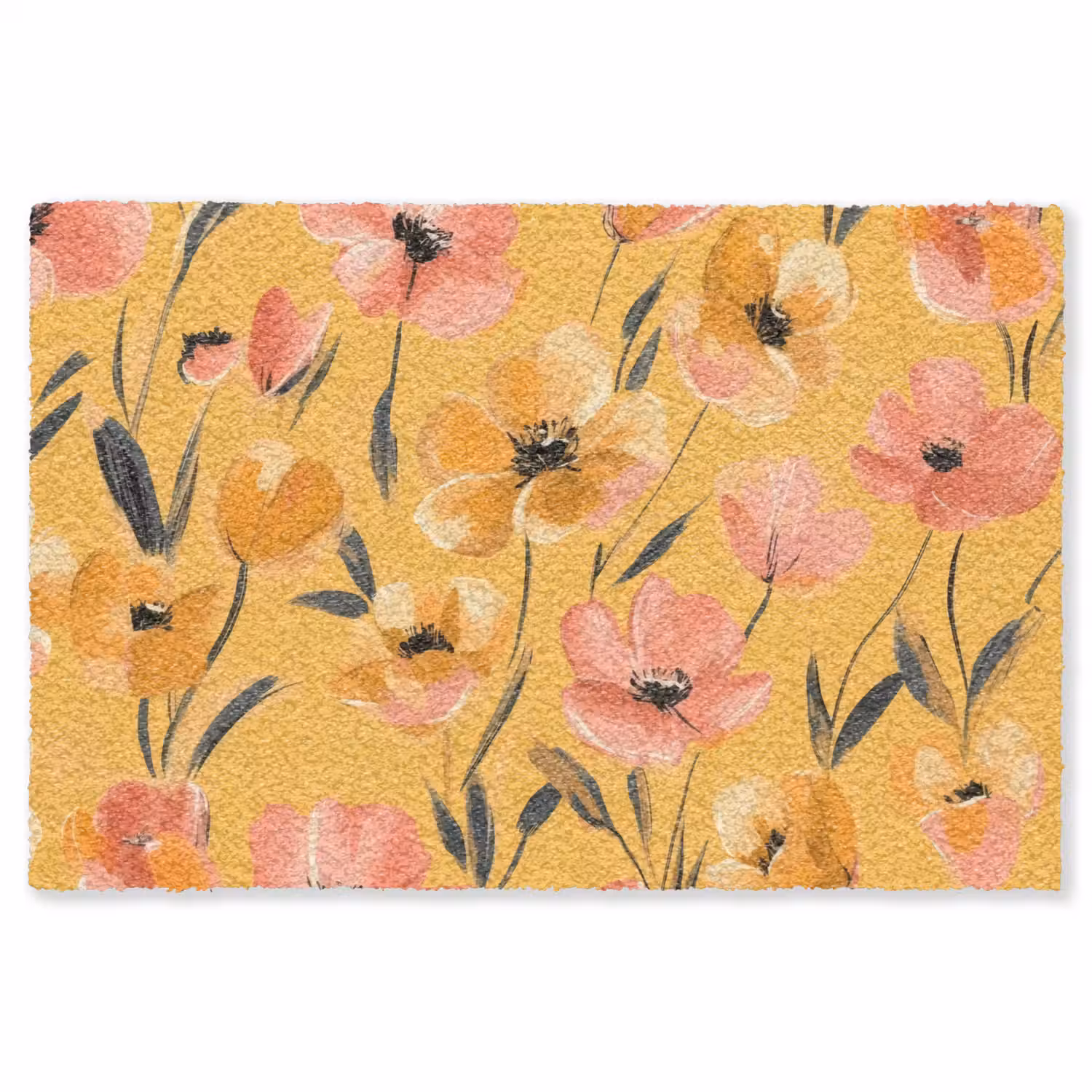 Bloemen - Geschilderd - Geel Vloerkleed Rechthoek klein -3d