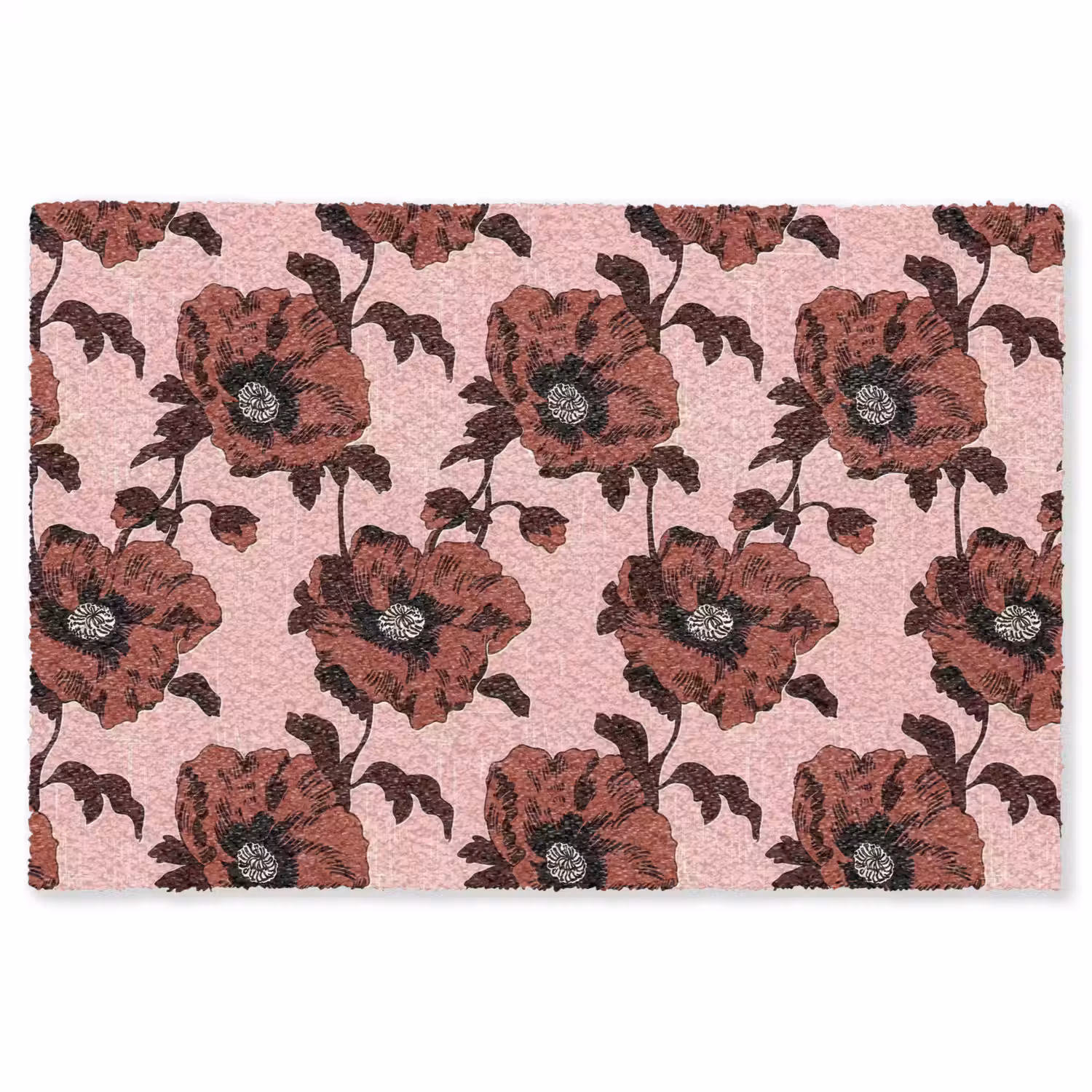 Bloemen - Retro - Rood Vloerkleed Rechthoek klein 1091 -3d