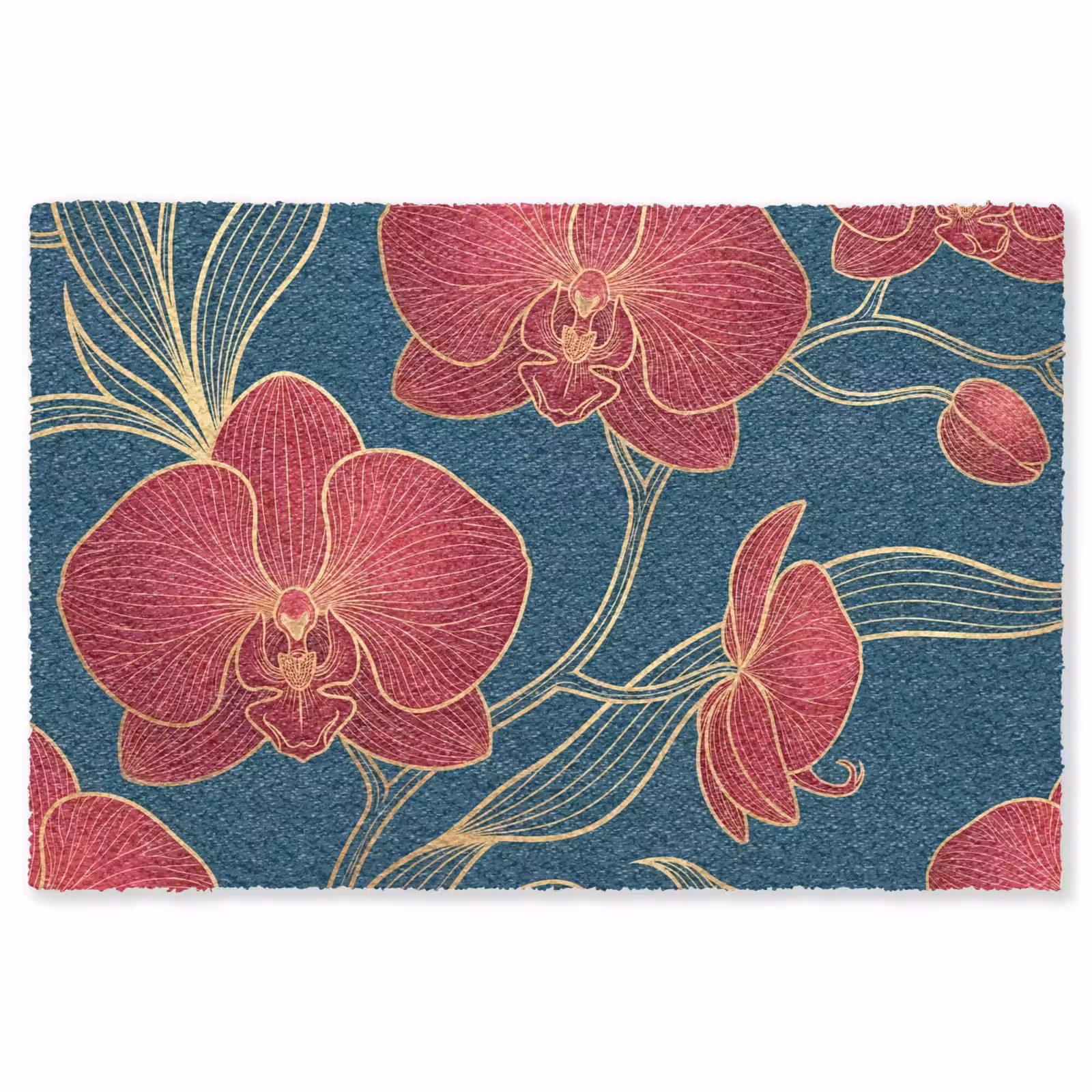 Teppich - Blumen – Rot – Gold - Bloemen - Rood - Goud Vloerkleed Rechthoek klein