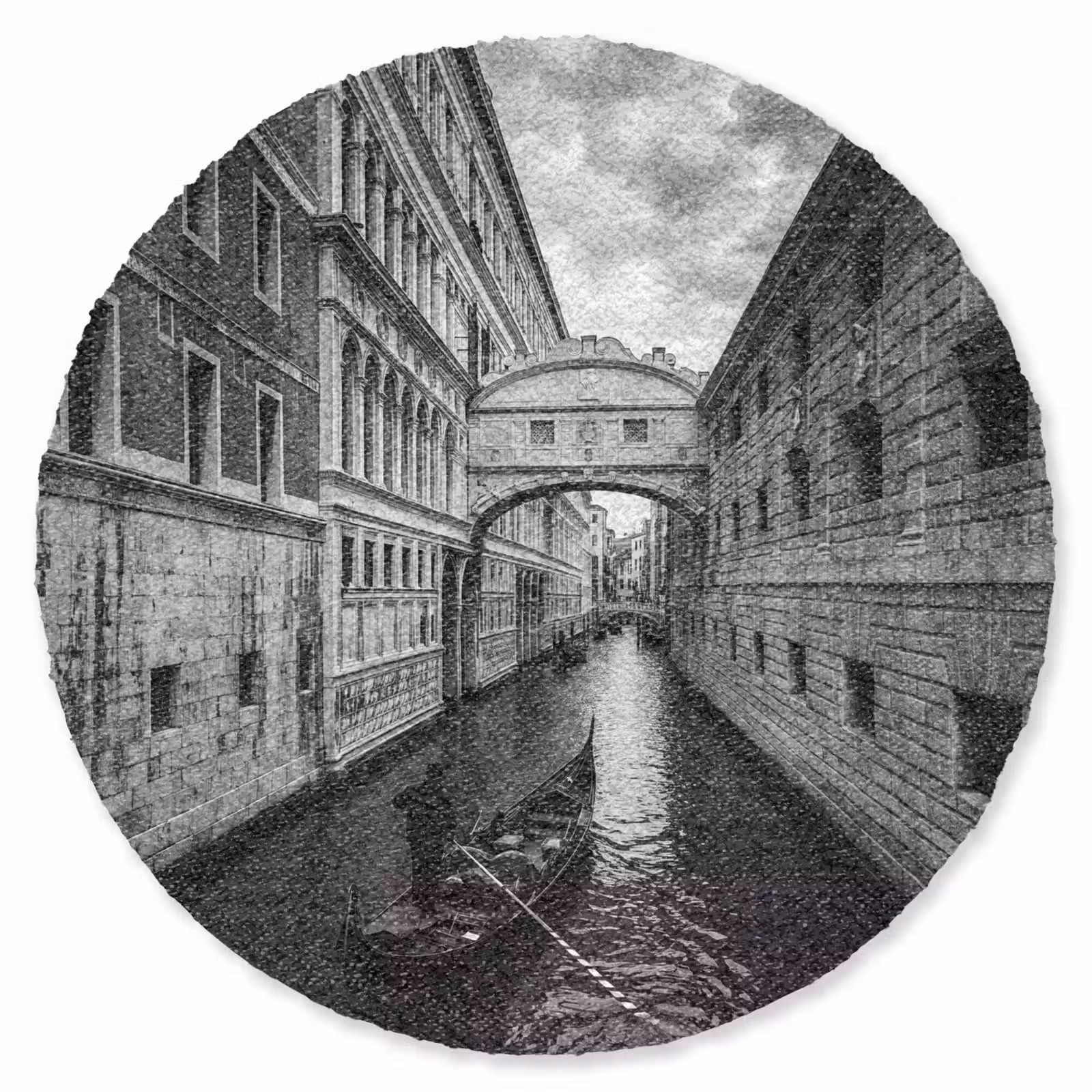 Teppich - Boot – Wasserstraße – Stadt – Schwarz-Weiß – Architektur - Boot - Waterweg - Stad - Zwart-wit - Architectuur Vloerkleed Rond klein