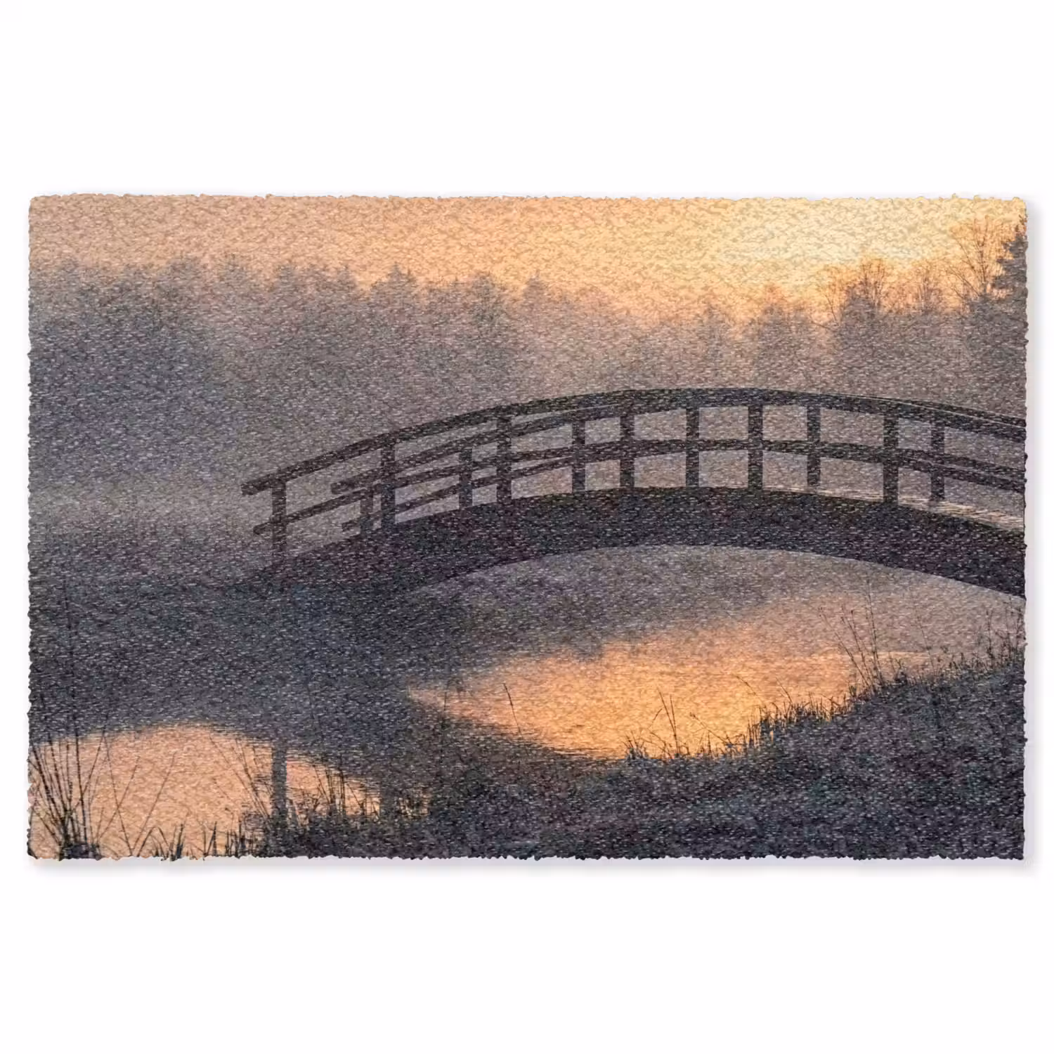 Brug - Mist - Bomen - Water Vloerkleed Rechthoek klein -3d