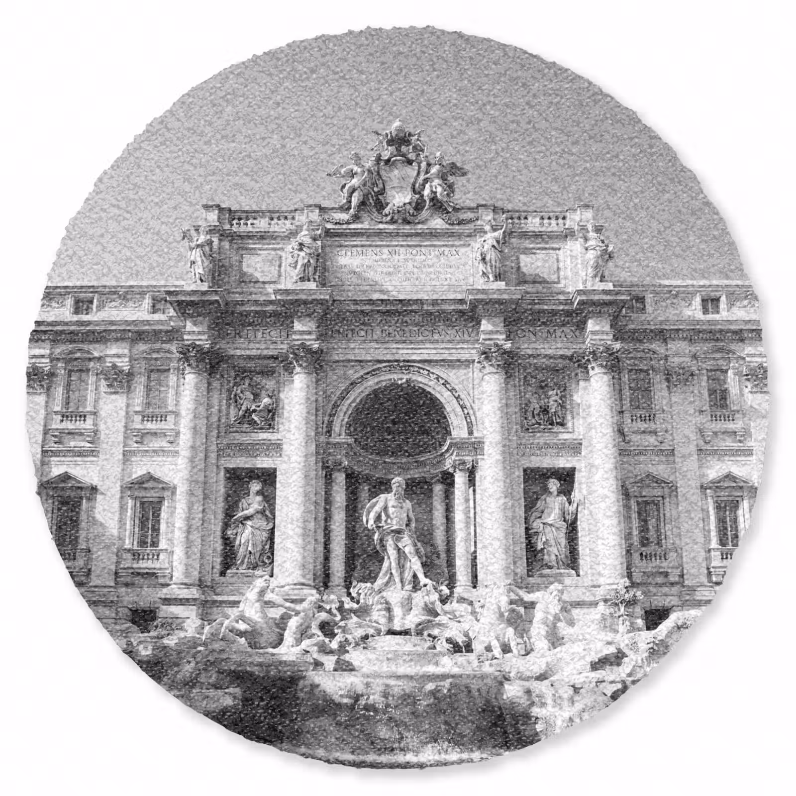 Teppich - Brunnen – Skulpturen – Architektur – Schwarz-Weiß - Fontein - Beelden - Architectuur - Zwart-wit Vloerkleed Rond klein