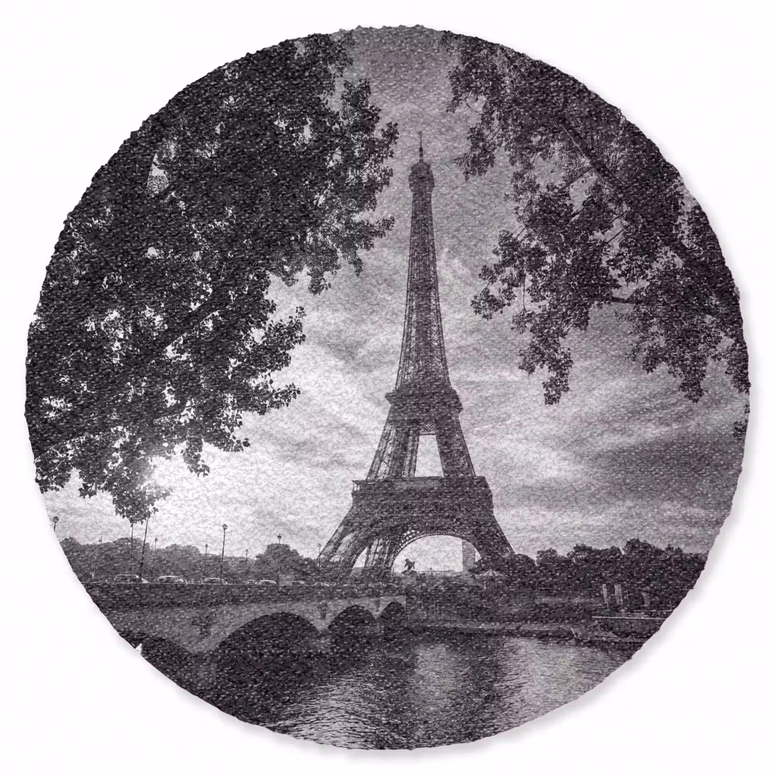 Teppich - Eiffelturm – Paris – Fluss – Architektur – Schwarz-Weiß - Eiffeltoren - Parijs - Rivier - Architectuur - Zwart-wit Vloerkleed Rond klein