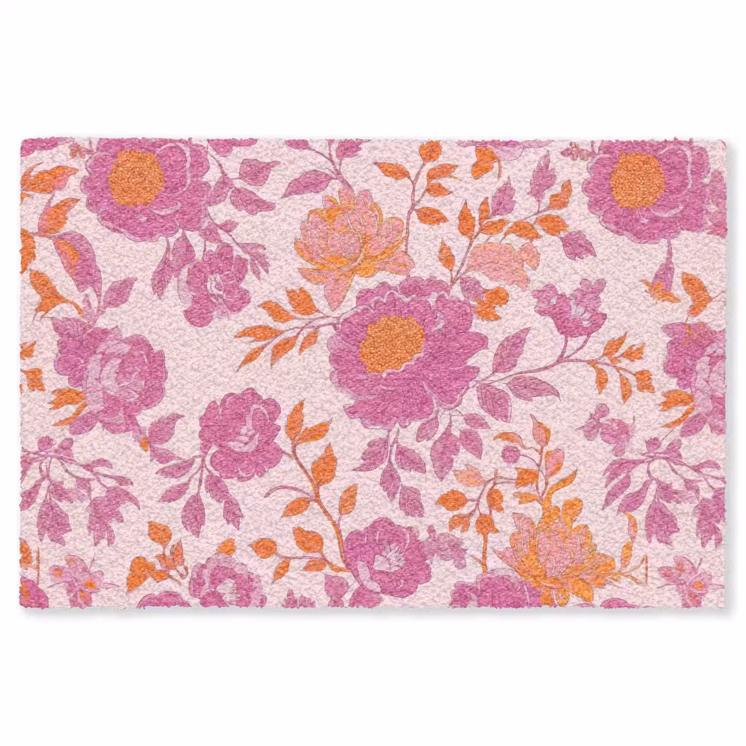 Bloemenpatroon - Roze - Oranje - Bloemen Vloerkleed Rechthoek klein -3d
