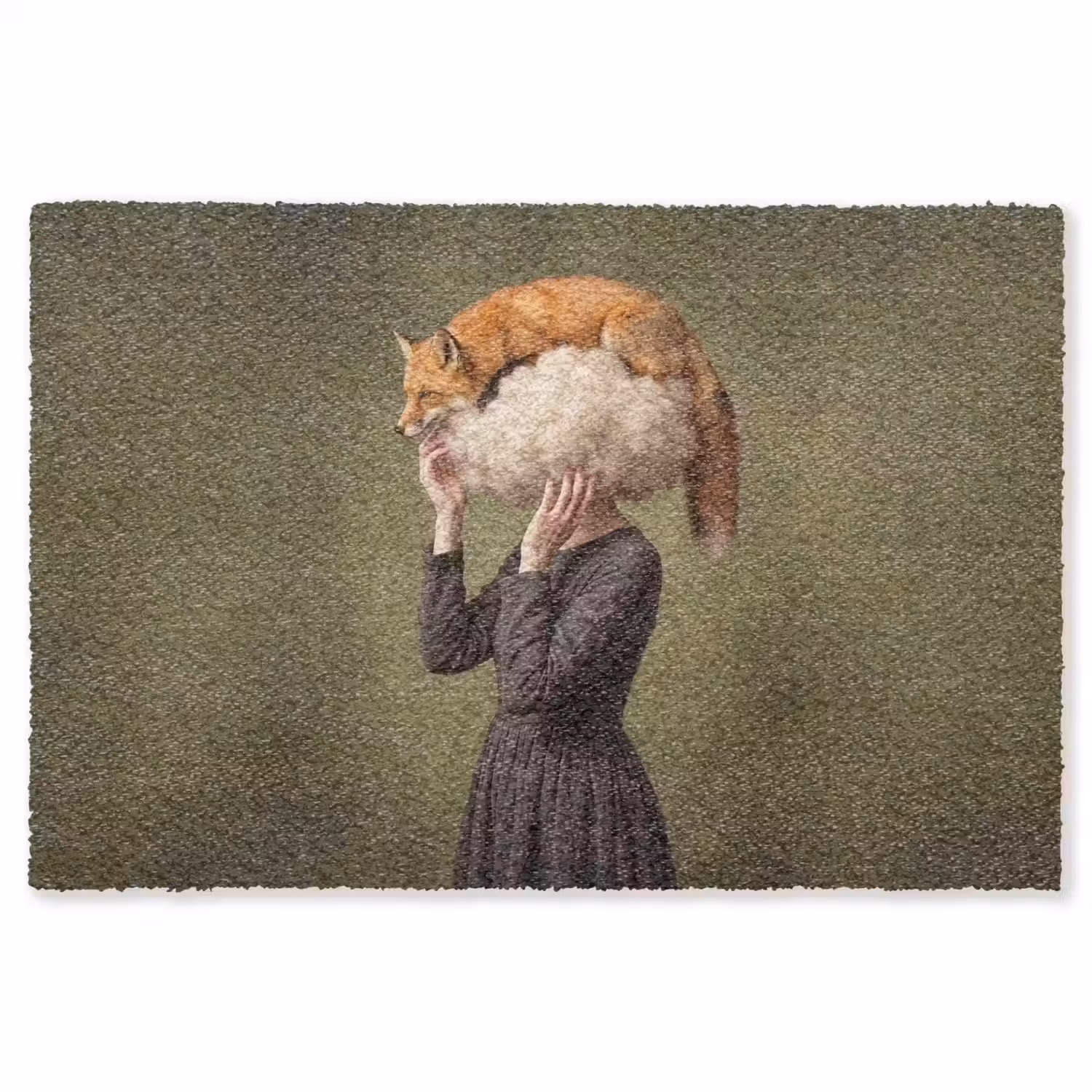 Vos - Surrealistisch - Groen Vloerkleed Rechthoek klein -3d