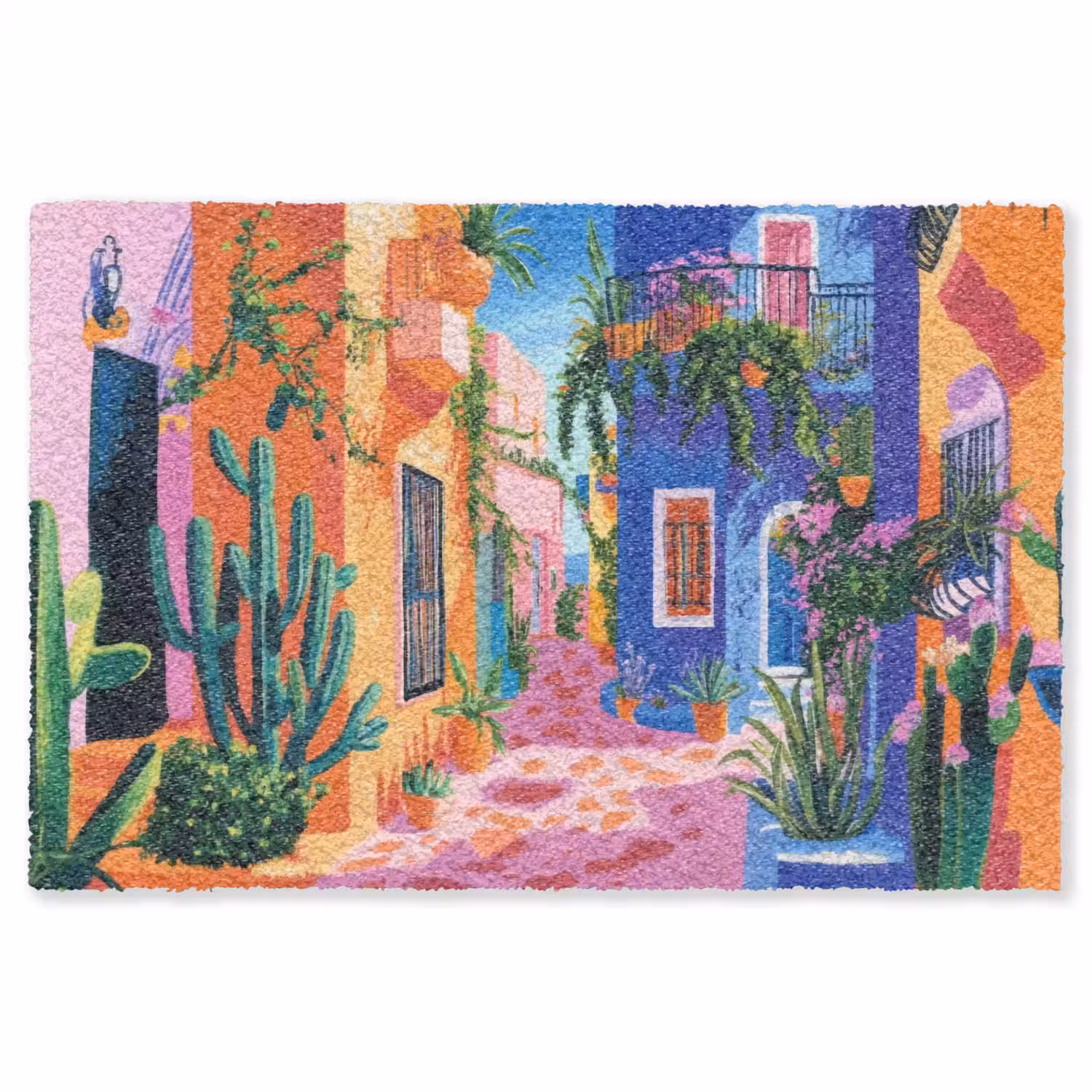 Geel - Blauw - Oranje - Huis Vloerkleed Rechthoek klein -3d