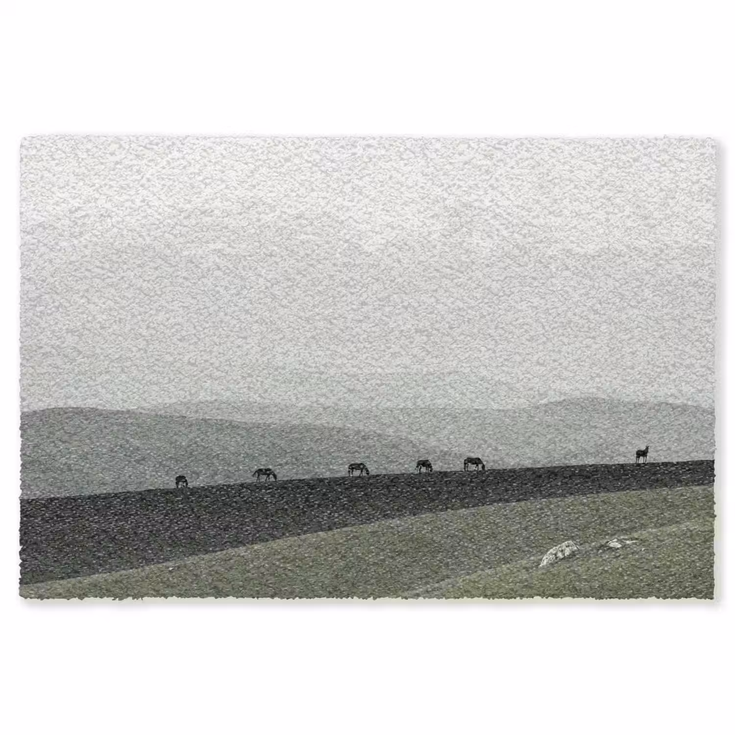 Grijs - Berg - Paarden Vloerkleed Rechthoek klein -3d