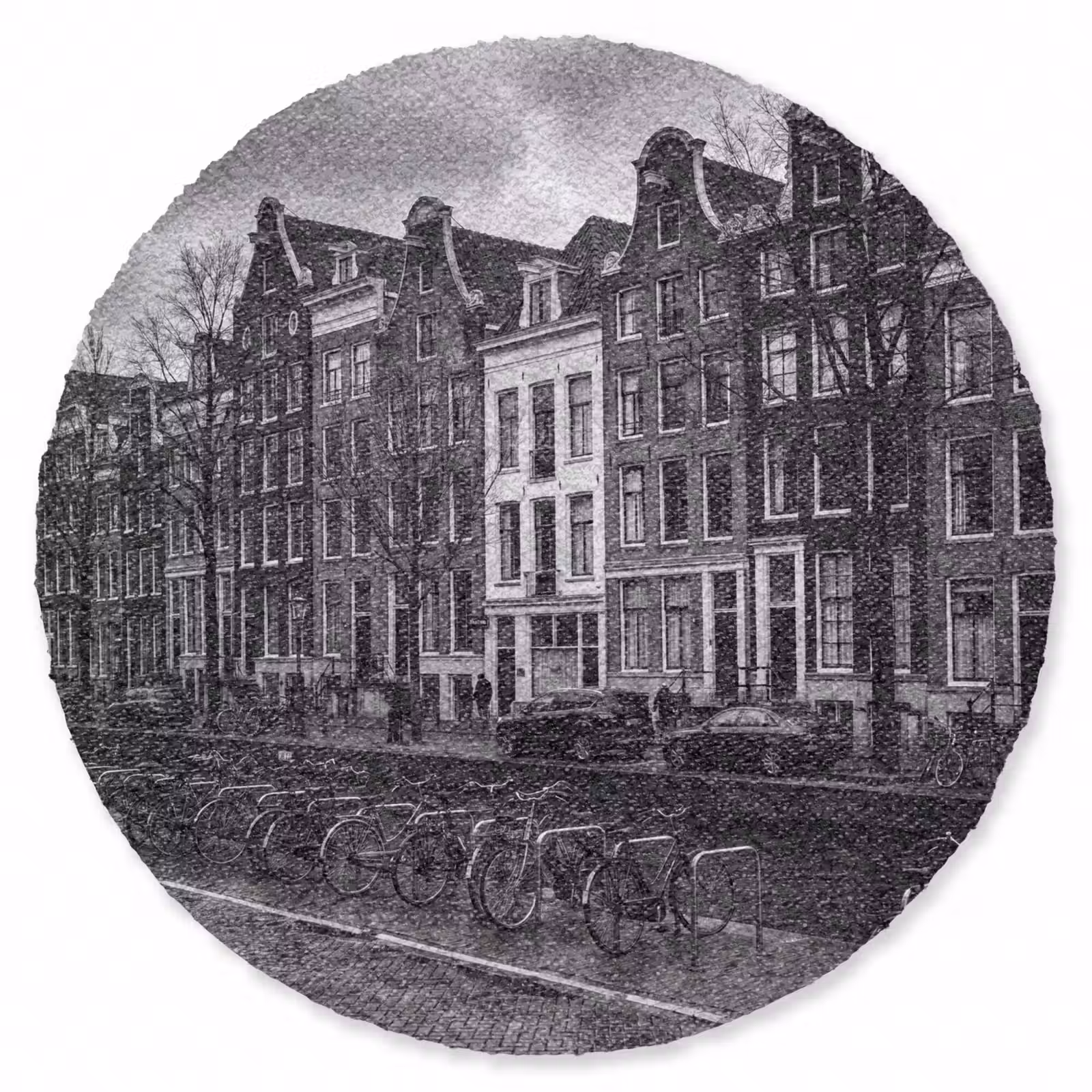 Teppich - Haus – Kanal – Amsterdam – Architektur – Schwarz-Weiß - Huis - Gracht - Amsterdam - Architectuur - Zwart-wit Vloerkleed Rond klein