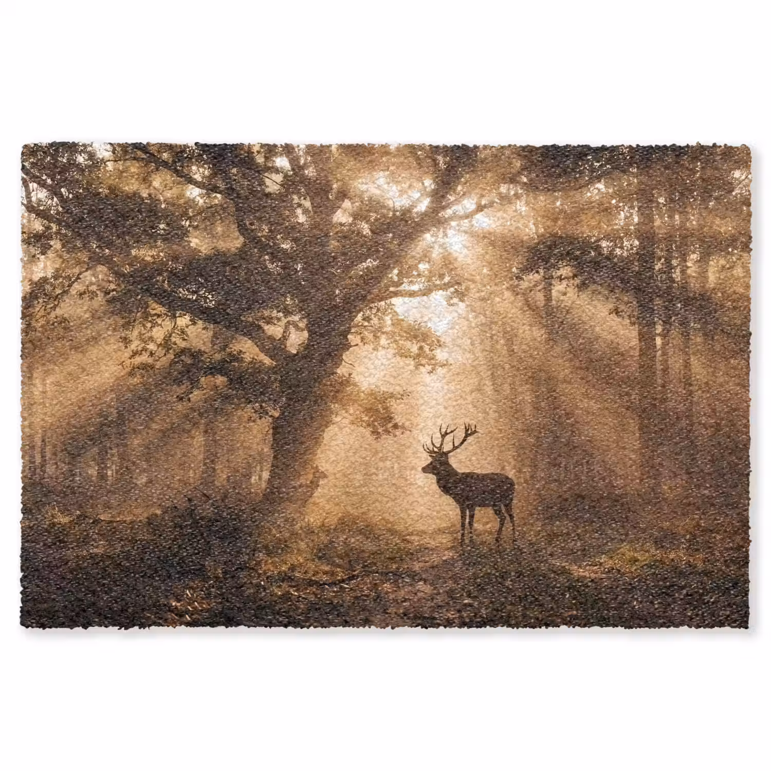 Hert - Bos - Mistig - Natuur - Goud Vloerkleed Rechthoek klein -3d