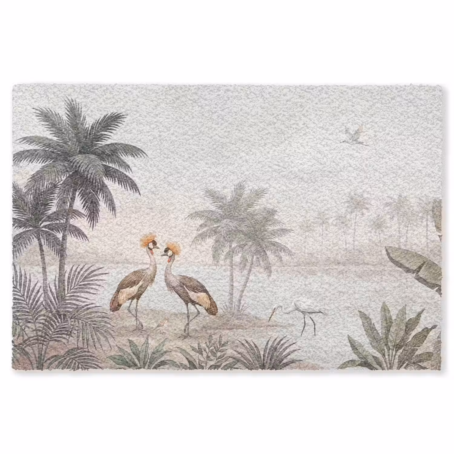 Kraanvogels - Palmbomen - Tropisch Vloerkleed Rechthoek klein -3d