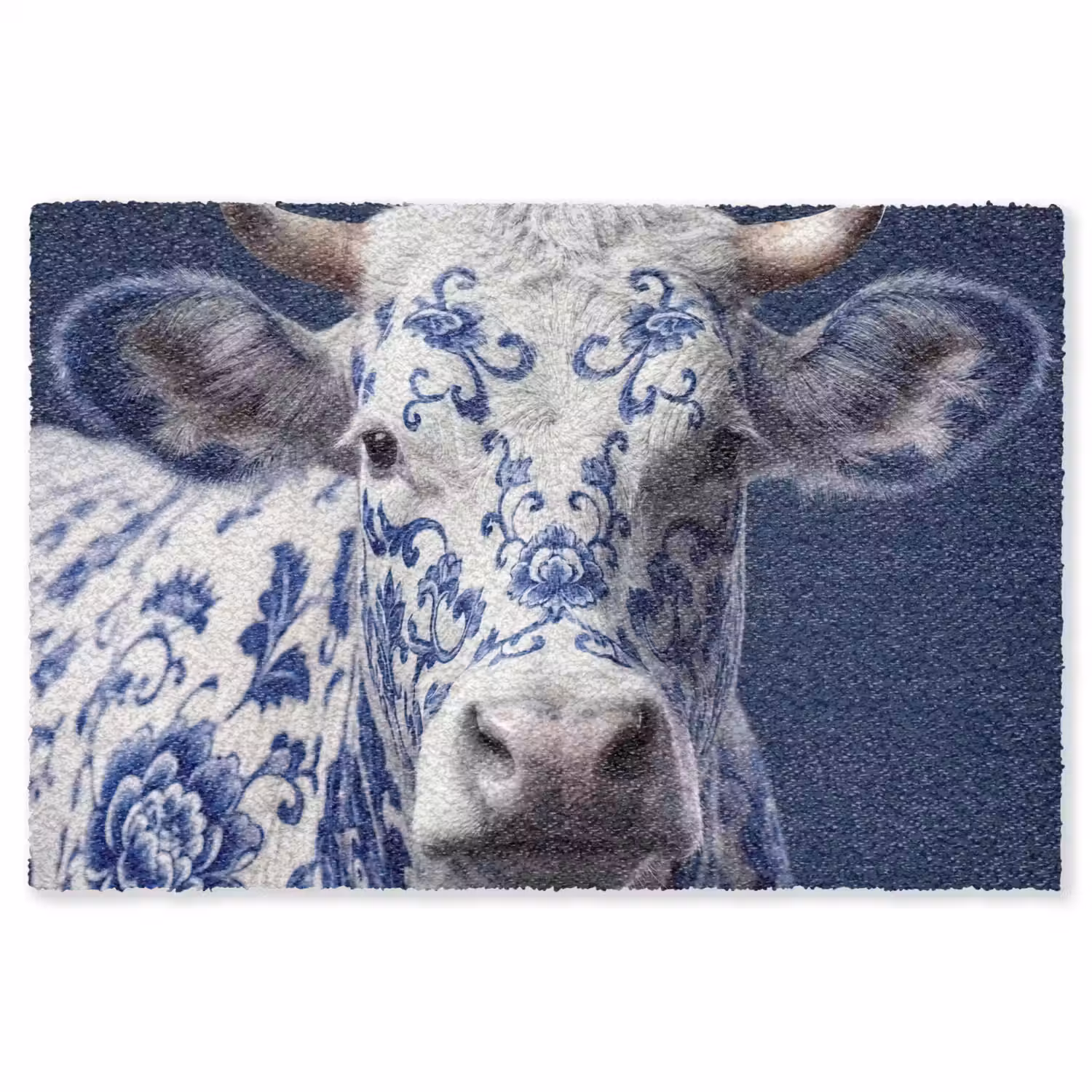 Koe - Delfts - Blauw - Artistiek Vloerkleed Rechthoek klein -3d