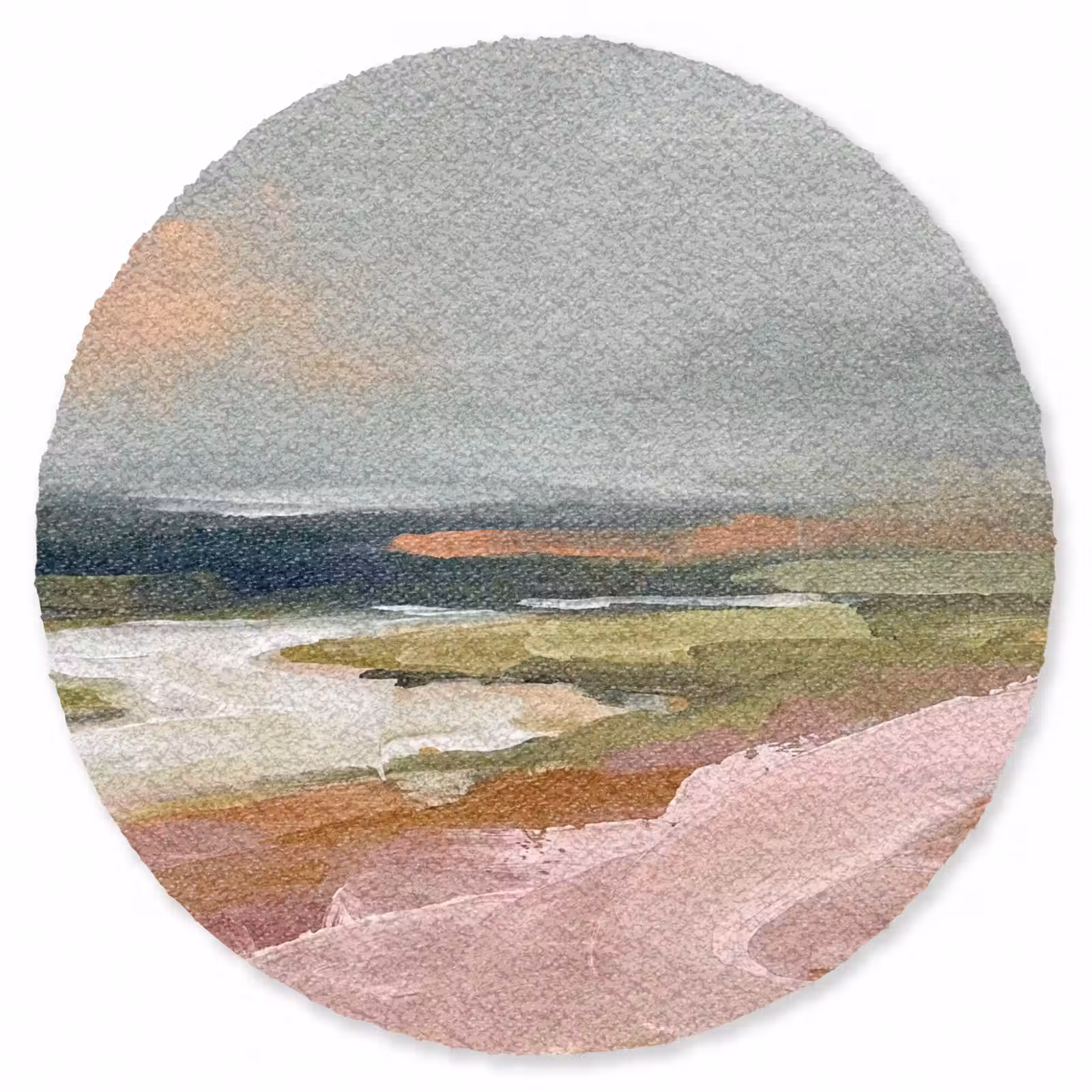 Teppich - Landschaft – Fluss – Abstrakt – Rosa – Grün - Landschap - Rivier - Abstract - Roze - Groen Vloerkleed Rond klein