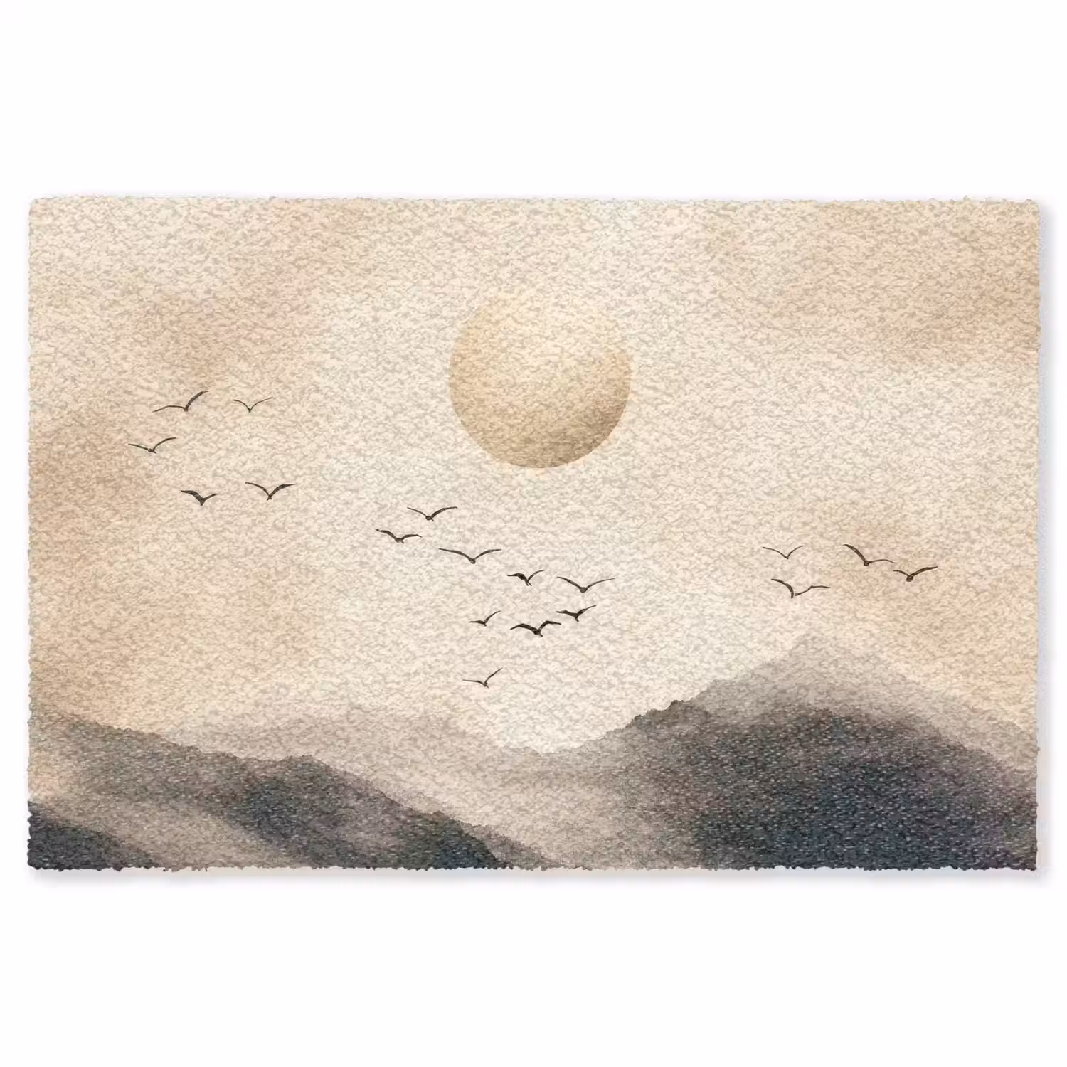 Landschap - Japandi - vogel Vloerkleed Rechthoek klein -3d