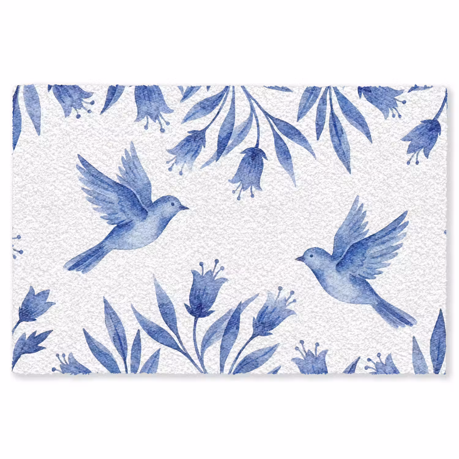 Modern - Vogels - Delfts - Blauw Vloerkleed Rechthoek klein -3d