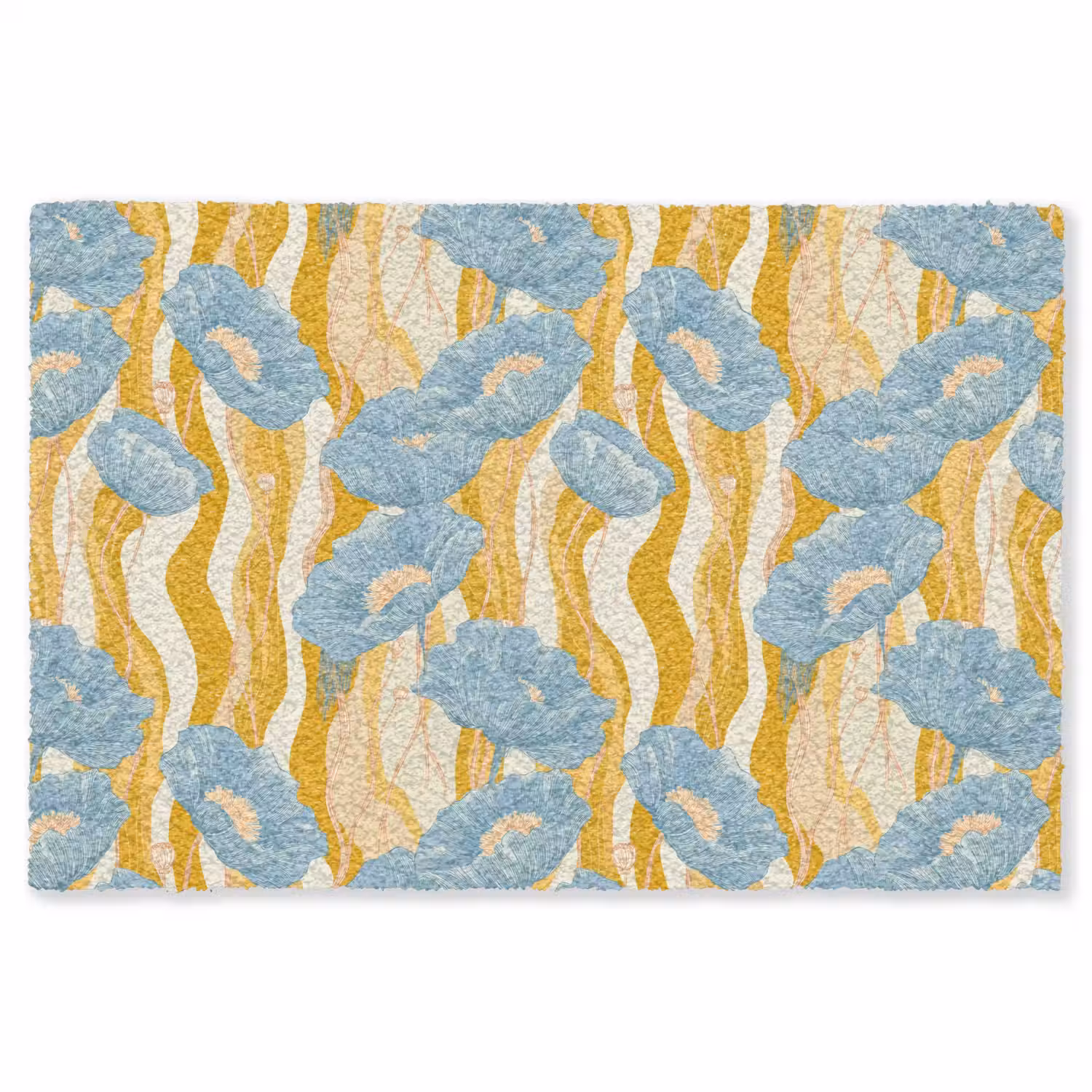 Papavers - Botanisch - Blauw Vloerkleed Rechthoek klein 1091 -3d