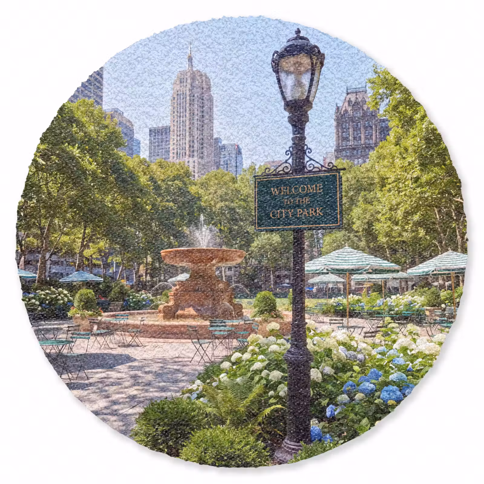 Teppich - Park – Springbrunnen – Stadt – Natur - Park - Fontein - Stad - Natuur Vloerkleed Rond klein