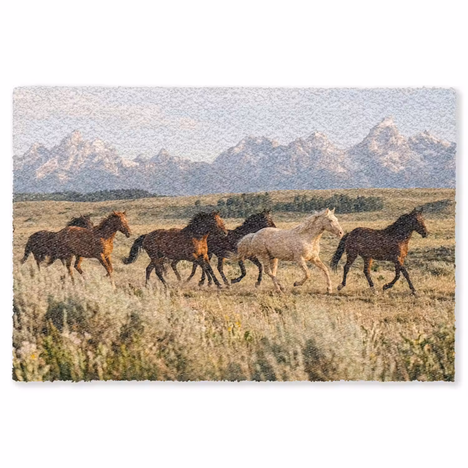 Paarden - Kudde - Bergen - Vrijheid - Wild Vloerkleed Rechthoek klein -3d
