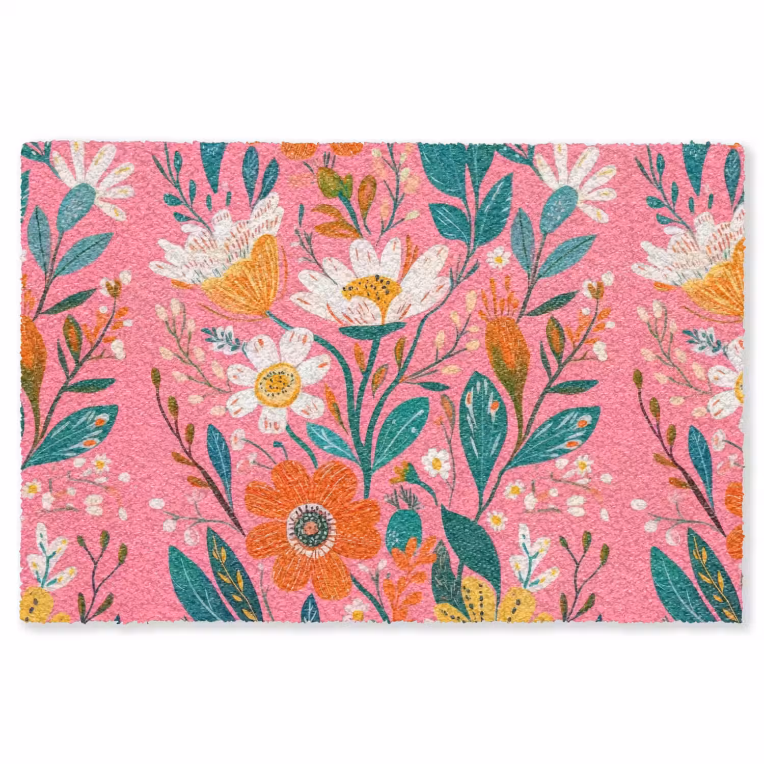Roze - Bloemen - Wit - Oranje Vloerkleed Rechthoek klein -3d
