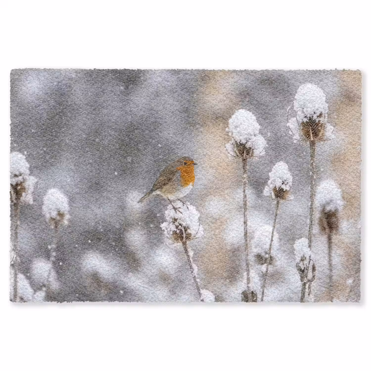 Roodborstje - Gedroogde bloem - Sneeuw - Winter - Vertederend Vloerkleed Rechthoek klein -3d