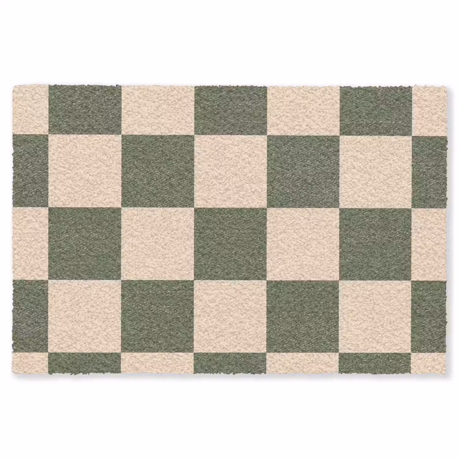 Schaakbord print - Groen - Beige - Blokjes Vloerkleed Rechthoek klein -3d