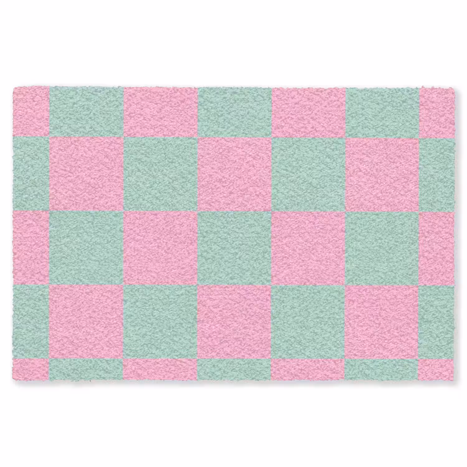 Schaakbord patroon - Groen - Roze - Blokjes Vloerkleed Rechthoek klein -3d