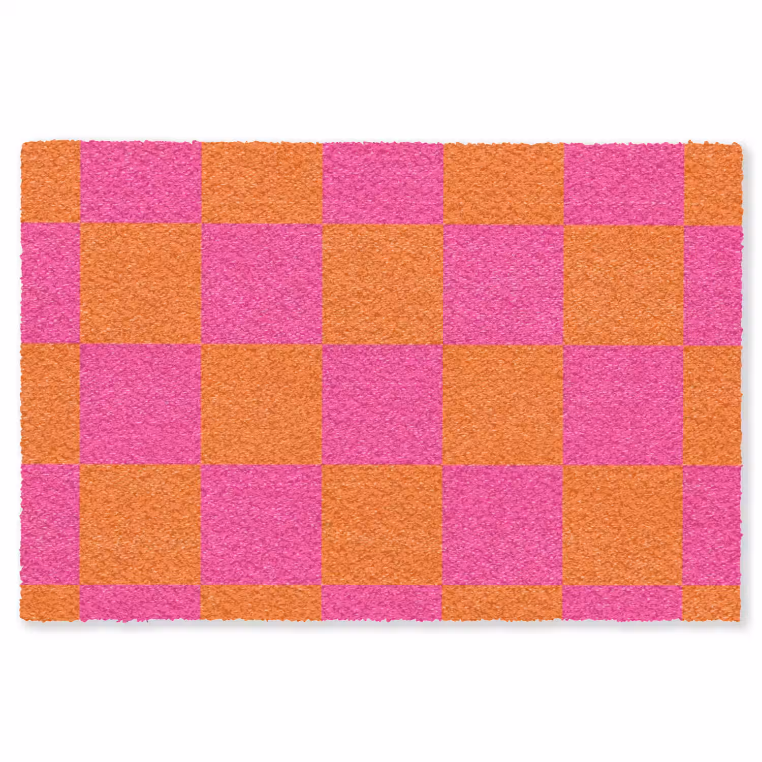 Schaakbord print - Oranje - Roze - Blokjes Vloerkleed Rechthoek klein -3d
