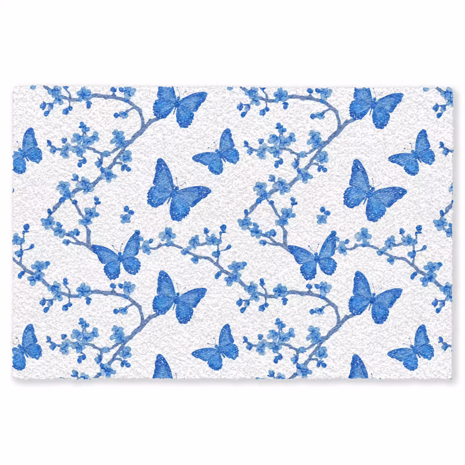 Vlinder - Bloemen - Blauw Vloerkleed Rechthoek klein 1091 -3d