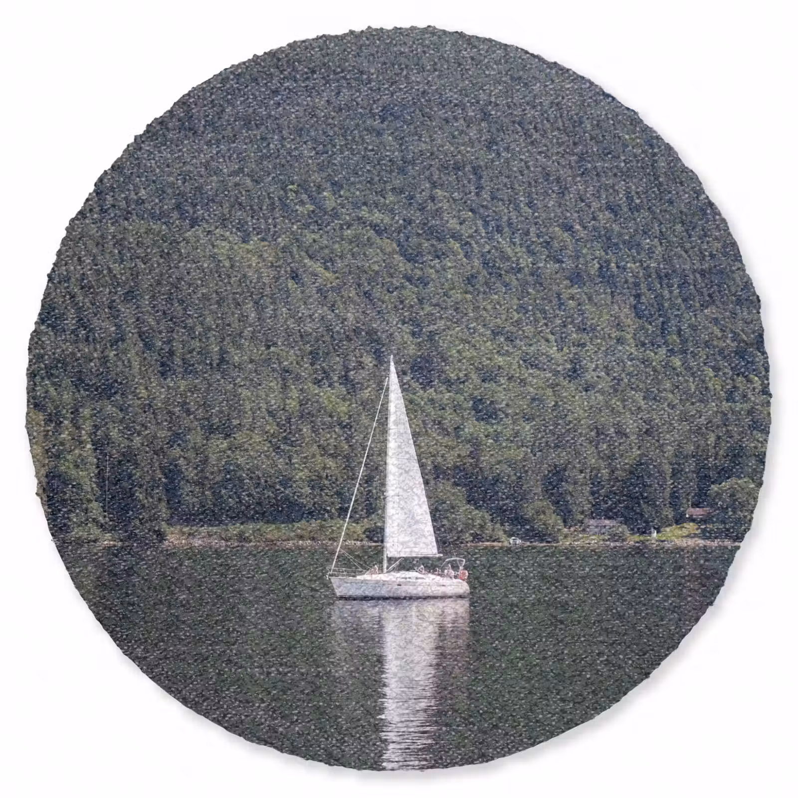 Teppich - Segelboot – Wasser – Berge – Natur – Grün - Zeilboot - Water - Bergen - Natuur - Groen Vloerkleed Rond klein