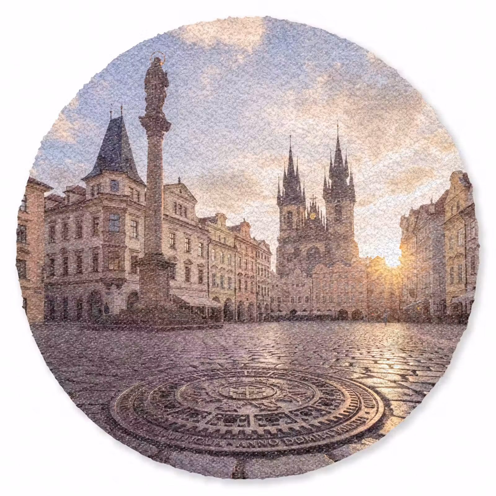 Teppich - Stadt – Prag – Morgen – Architektur – Gold - Stad - Praag - Ochtend - Architectuur - Goud Vloerkleed Rond klein