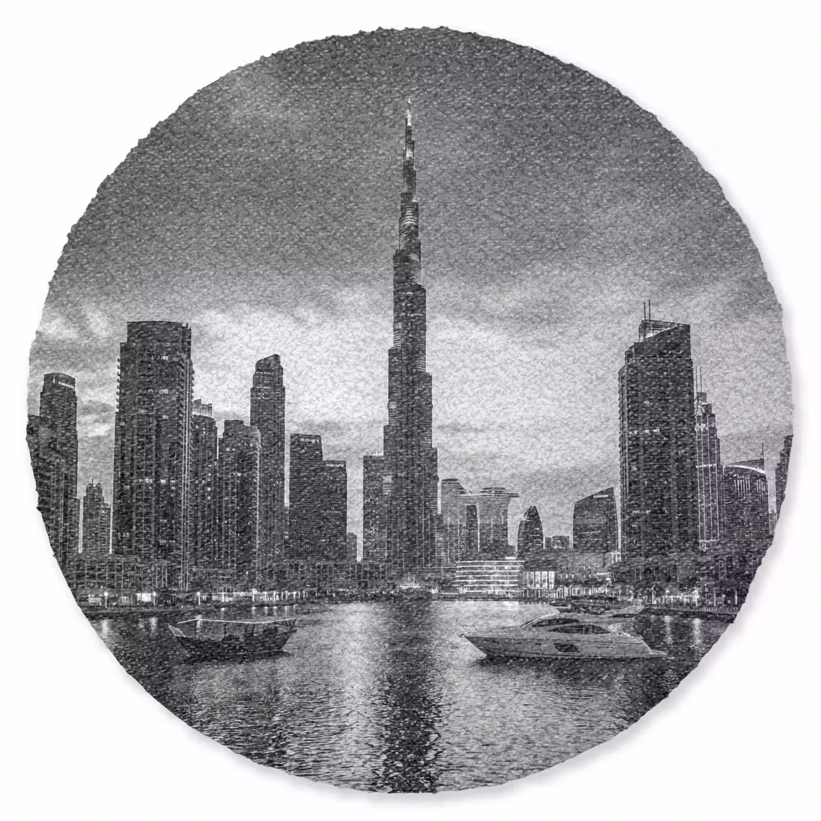 Teppich - Stadt – Skyline – Architektur – Abend – Schwarz-Weiß - Stad - Skyline - Architectuur - Avond - Zwart-wit Vloerkleed Rond klein